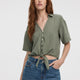 Short-Sleeve V-Neck Blouse with Self-Tie Closure