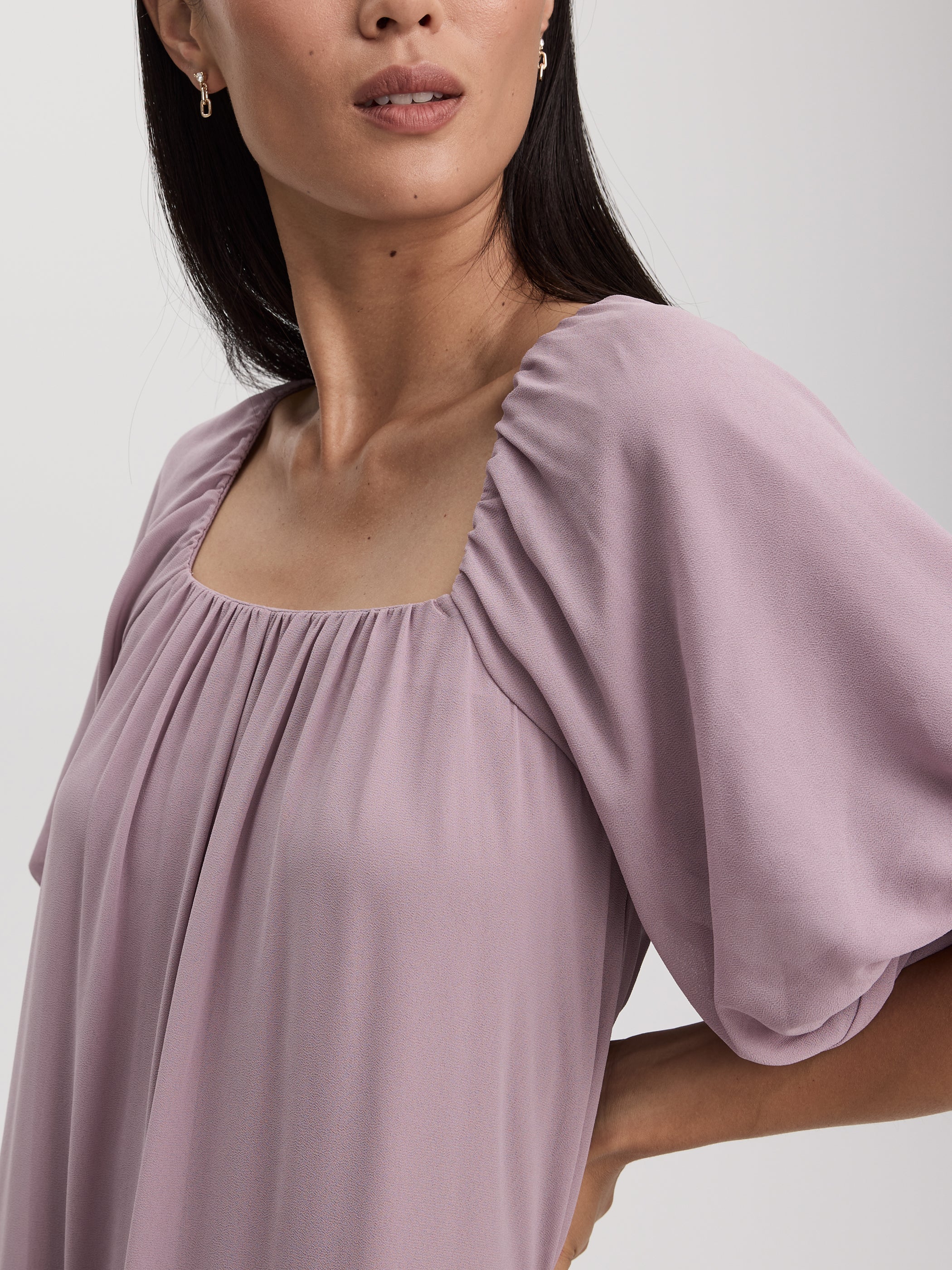 Square-Neck Mini Dress with Bubble Sleeves