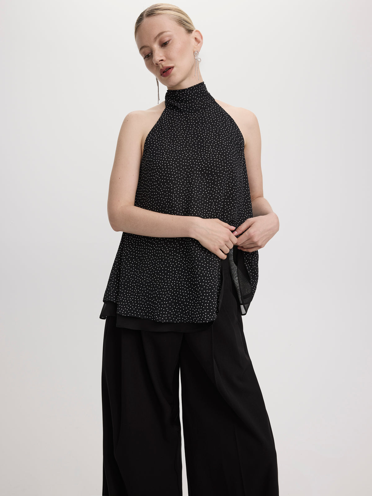 Sleeveless Blouse with Halter Neckline