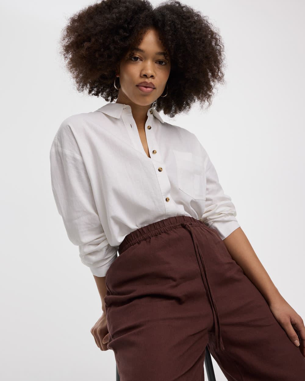 Long-Sleeve Linen-Blend Shirt
