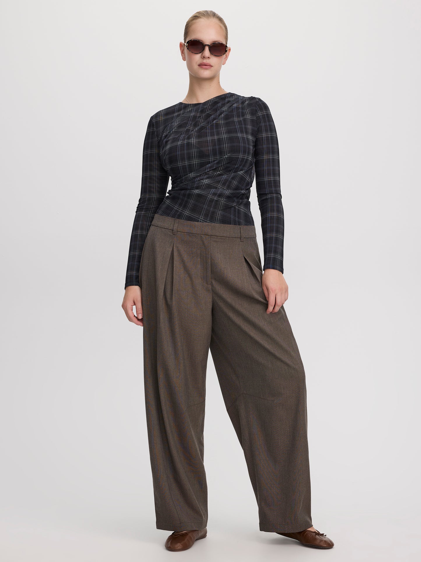 Long-Sleeve Crew-Neck Draped Top