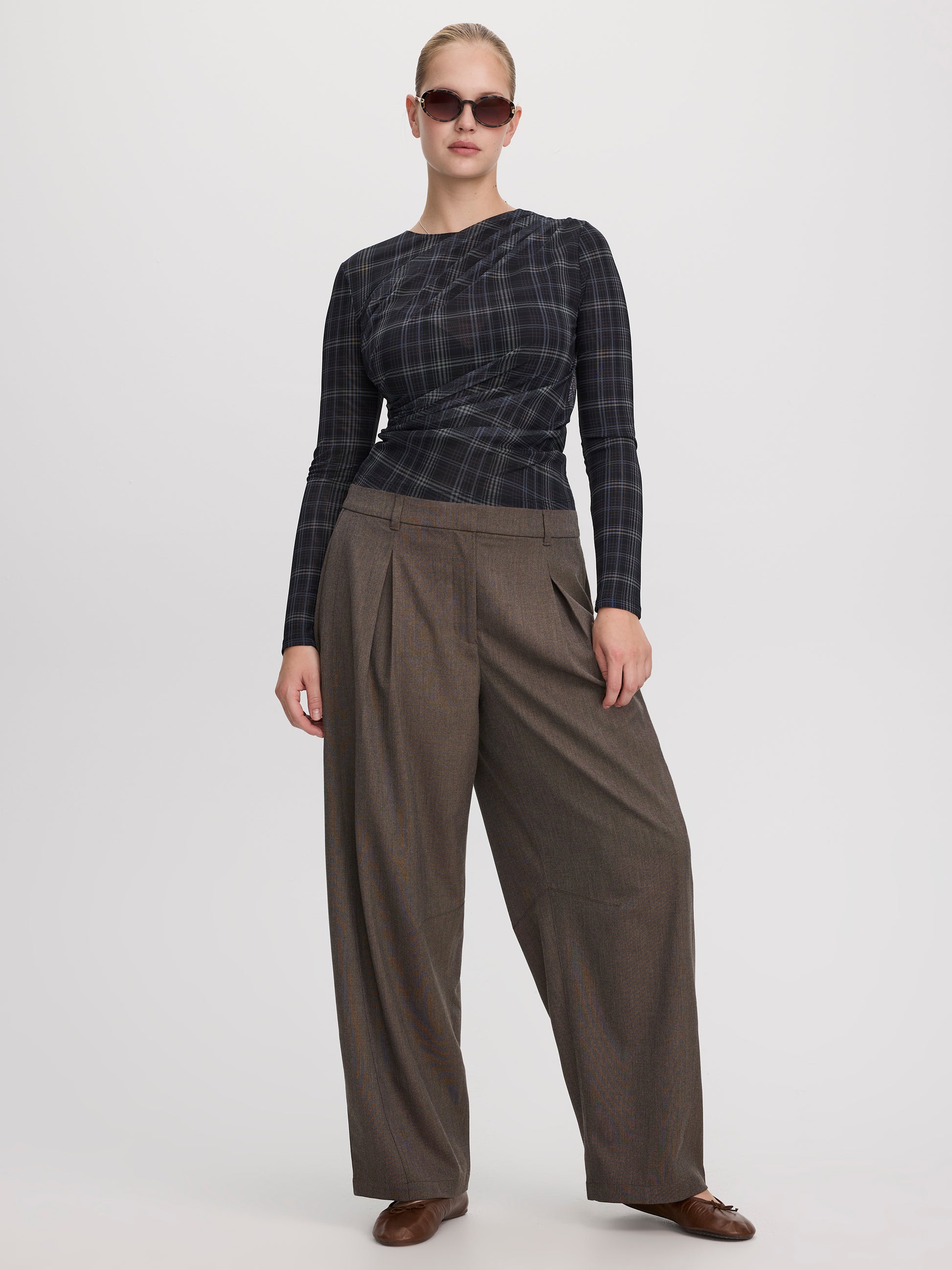 Long-Sleeve Crew-Neck Draped Top