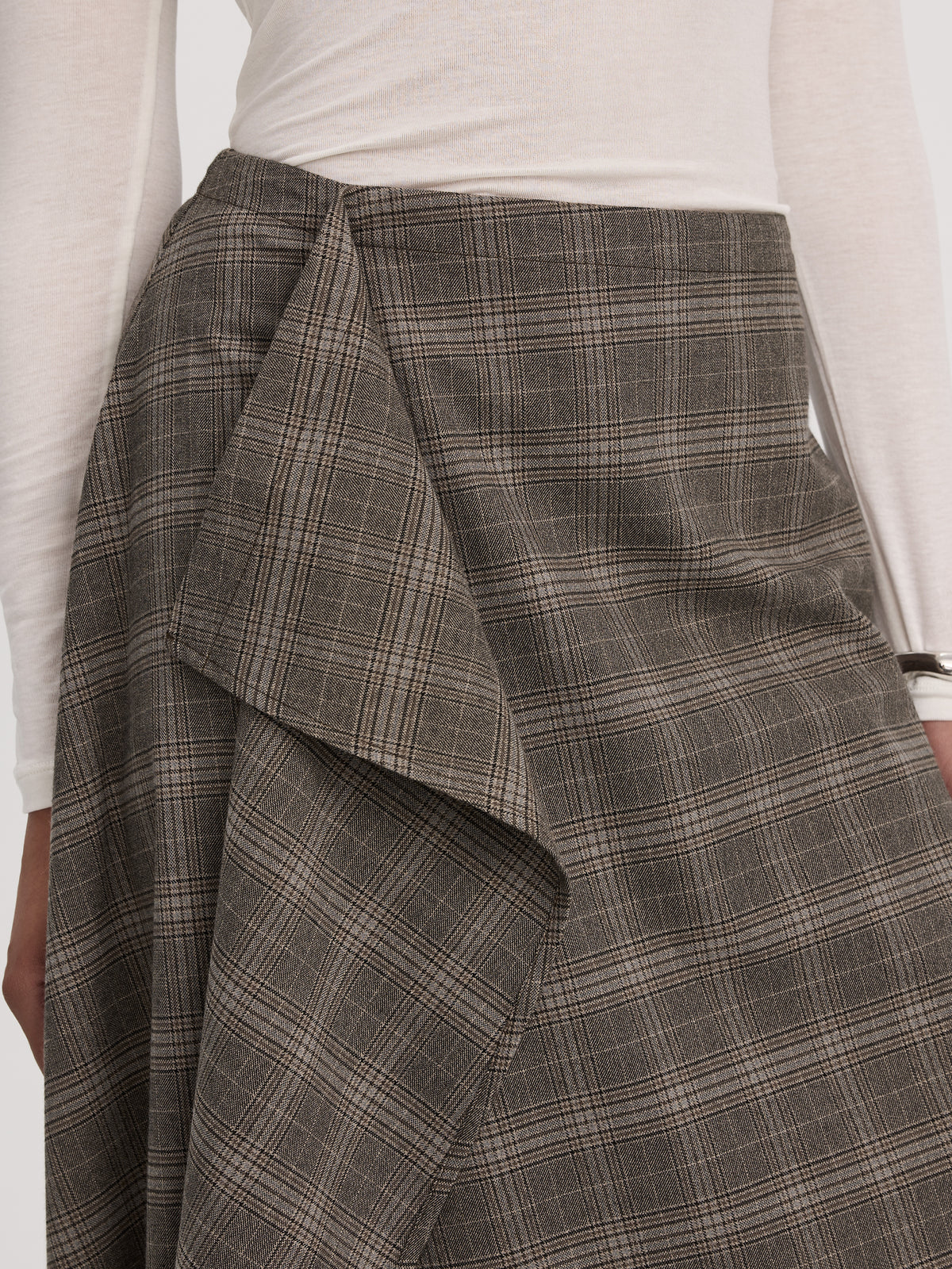 Plaid Midi Skirt with Asymmetrical Hem
