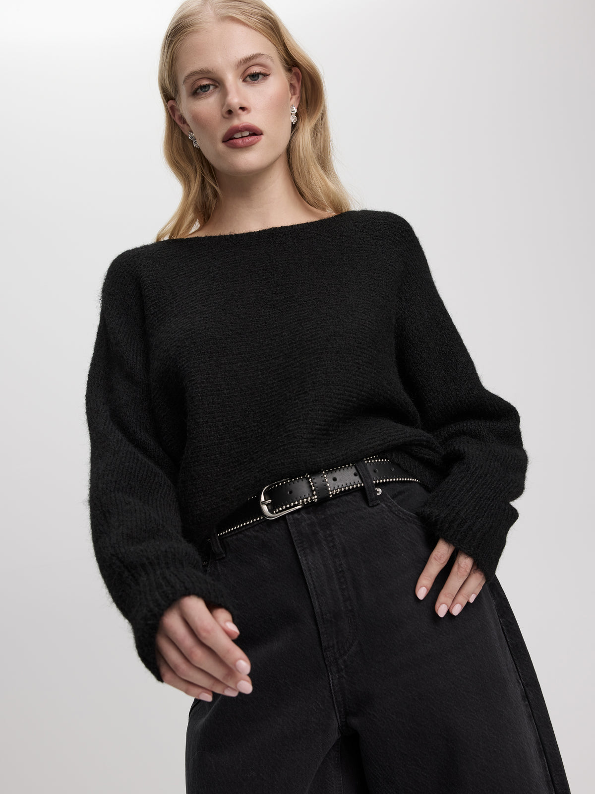 Long-Sleeve Boat-Neck Sweater with Lace Insert
