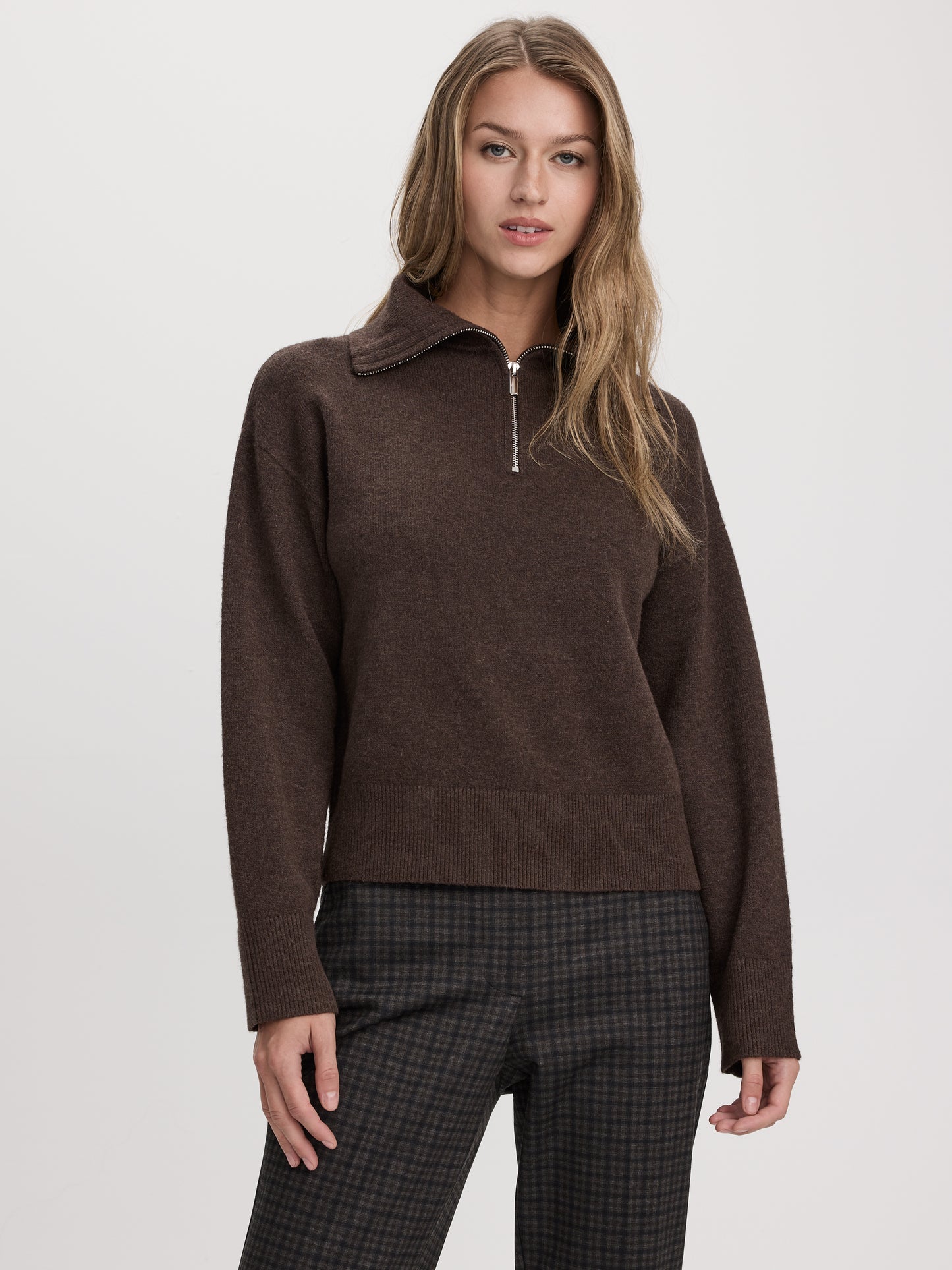 Long-Sleeve Half-Zip Mock-Neck Sweater