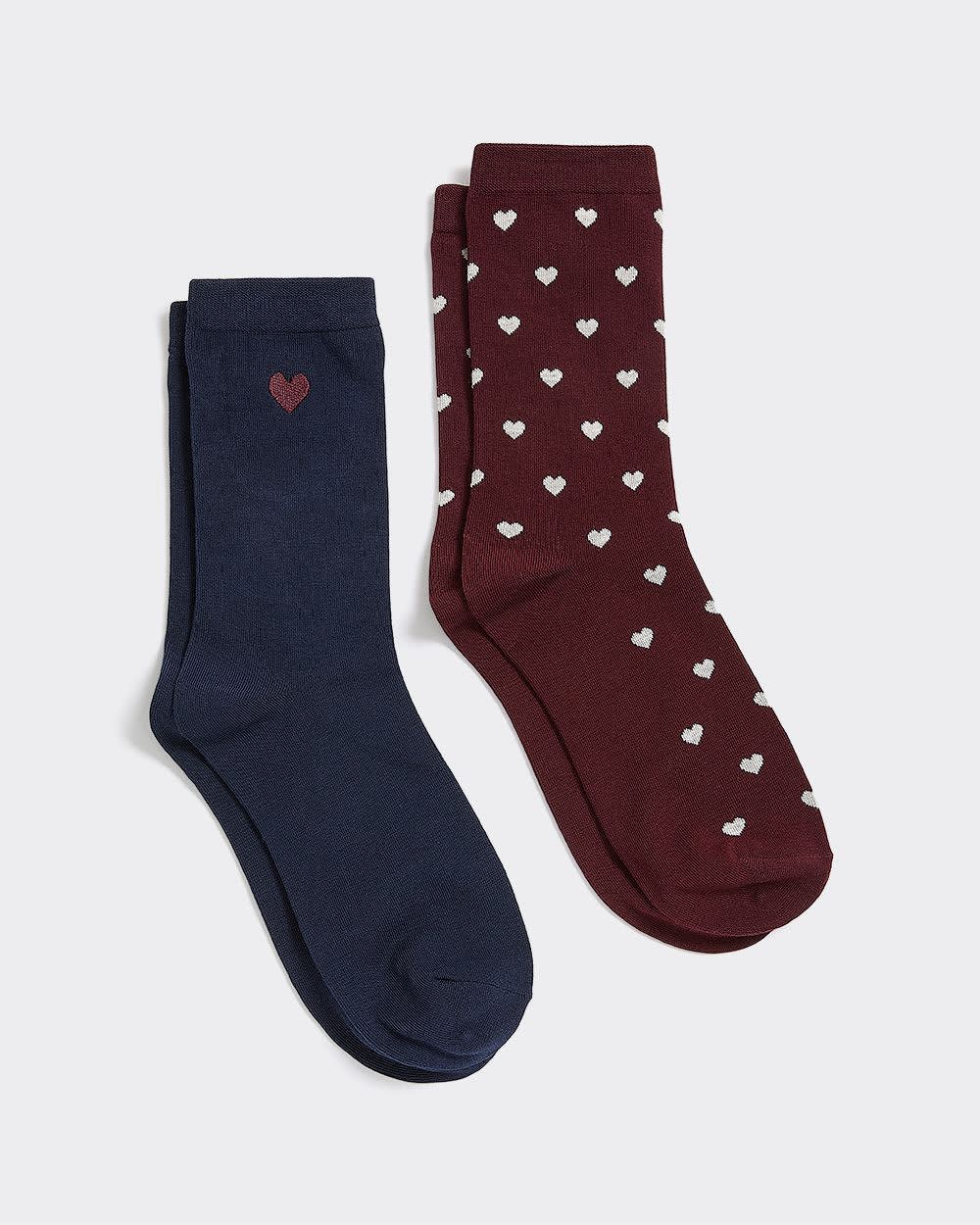 Crew Socks with Hearts - 2 Pairs