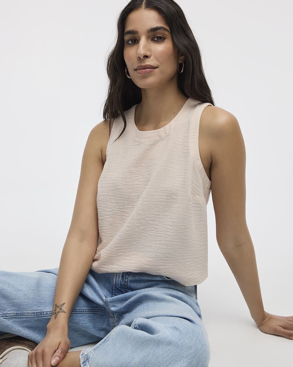 Sleeveless Crew-Neck Blouse