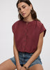 Extended-Sleeve Crew-Neck Buttoned-Down Blouse
