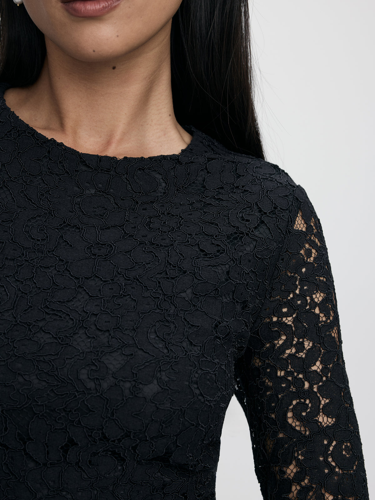 Long-Sleeve Fit-and-Flare Lace Mini Dress