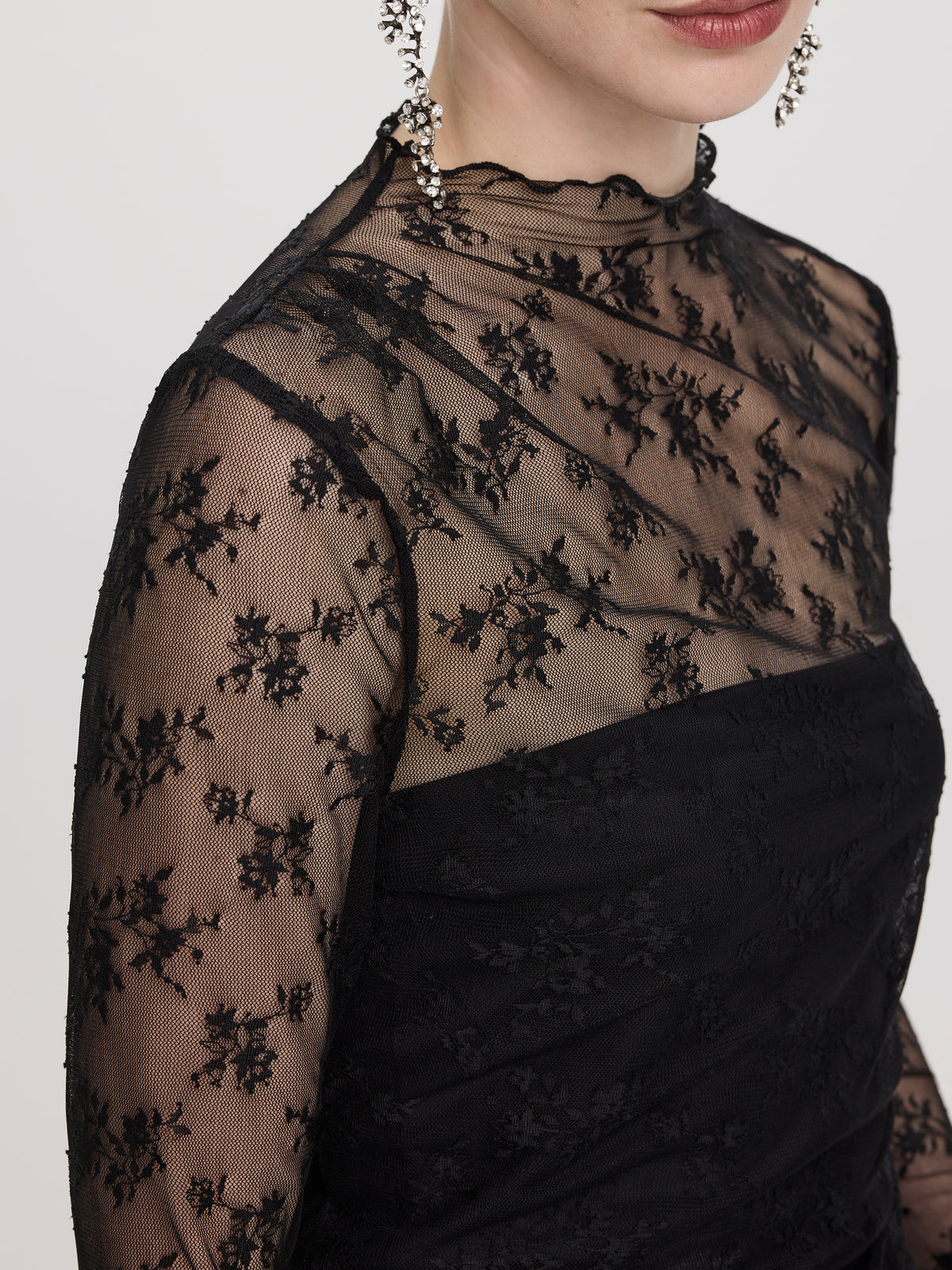 Long-Sleeve Mock-Neck Lace Top