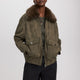 Faux Suede Bomber Jacket with Faux Leather Collar