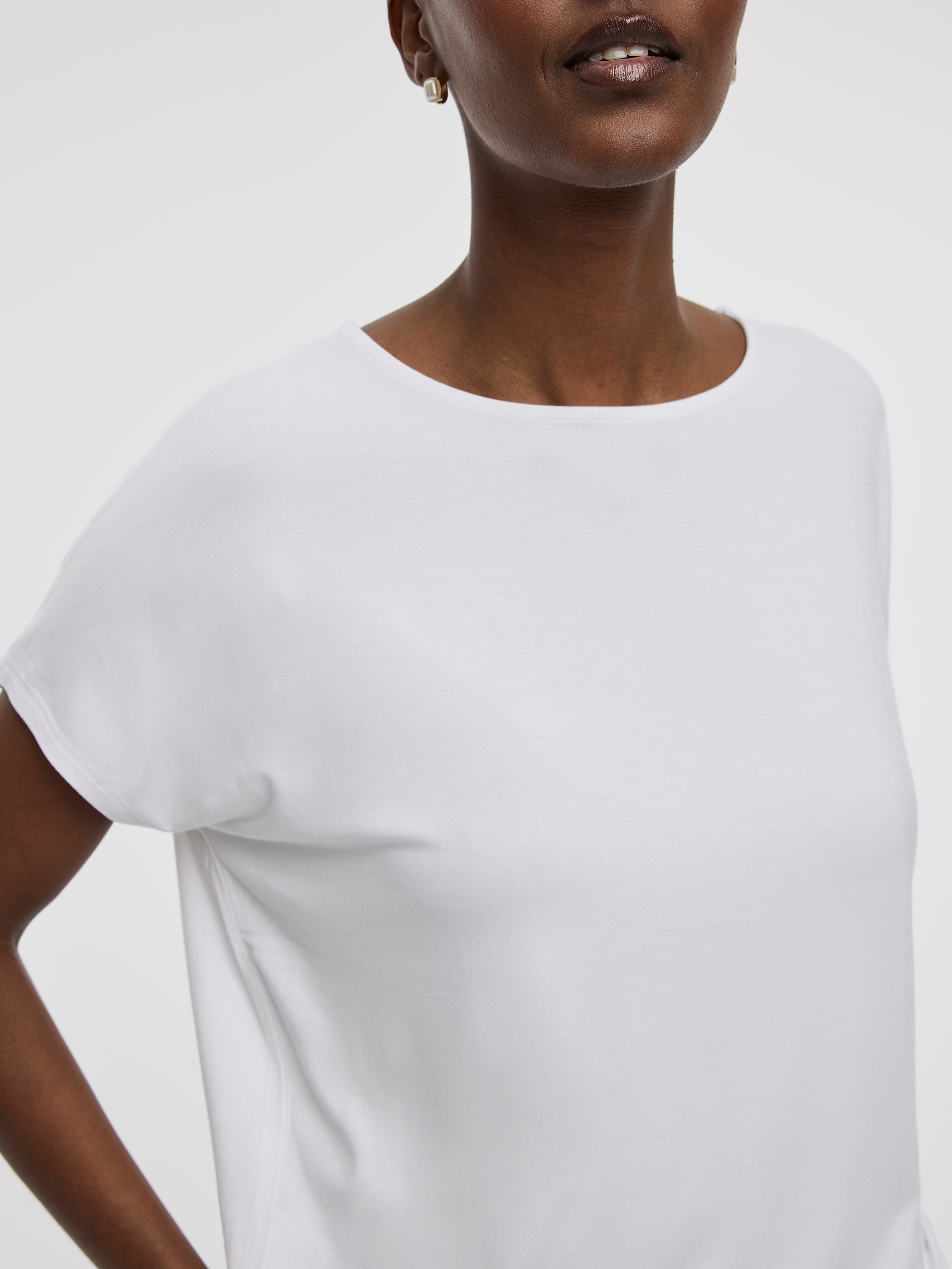 Short-Dolman-Sleeve Boat-Neck T-Shirt