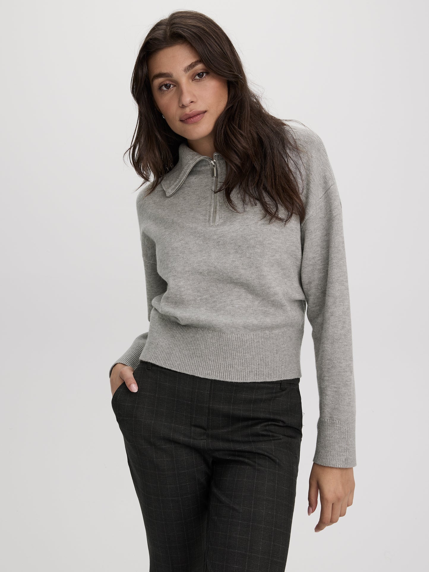 Long-Sleeve Half-Zip Mock-Neck Sweater