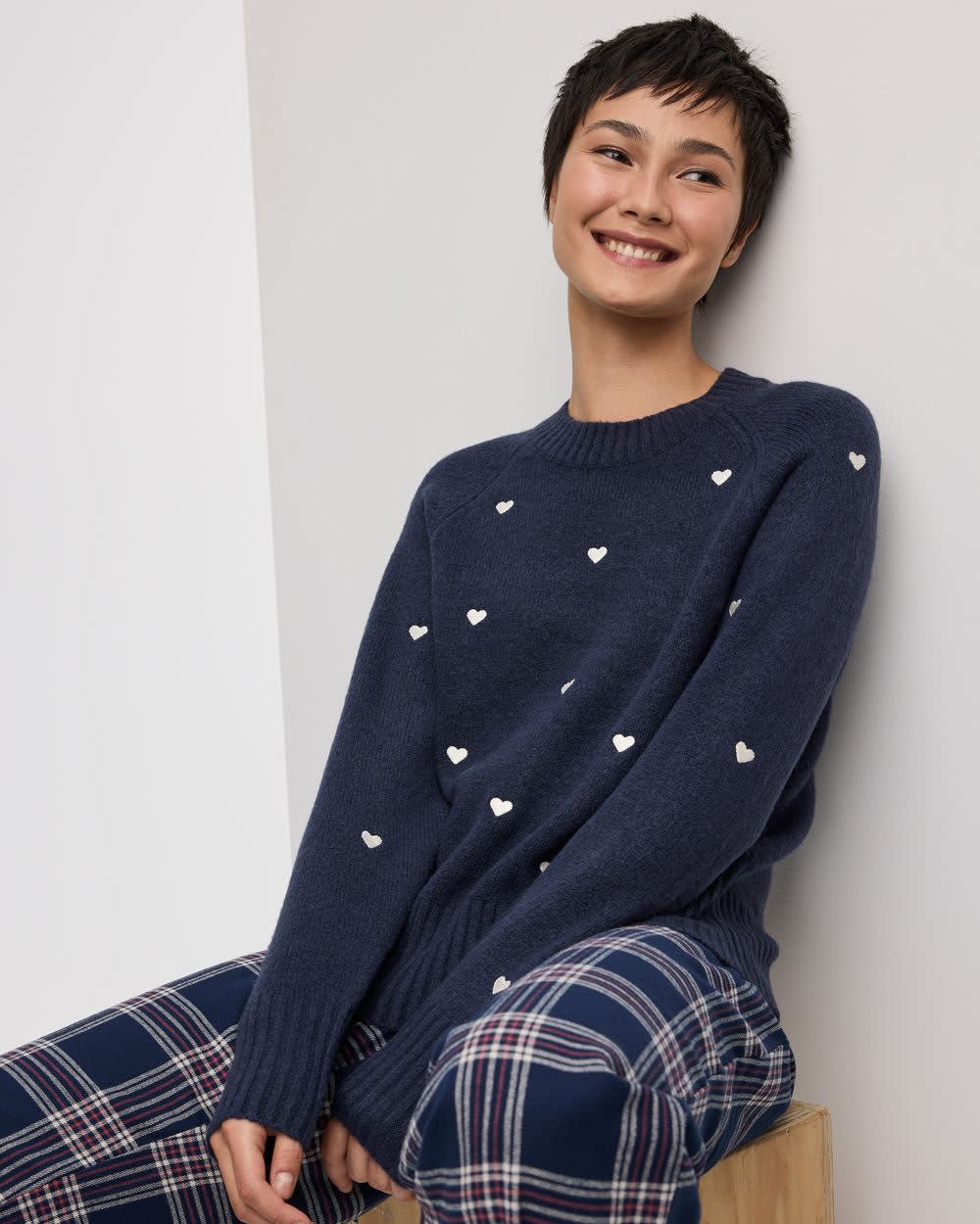 Long-Sleeve Crew-Neck Pullover with Hearts