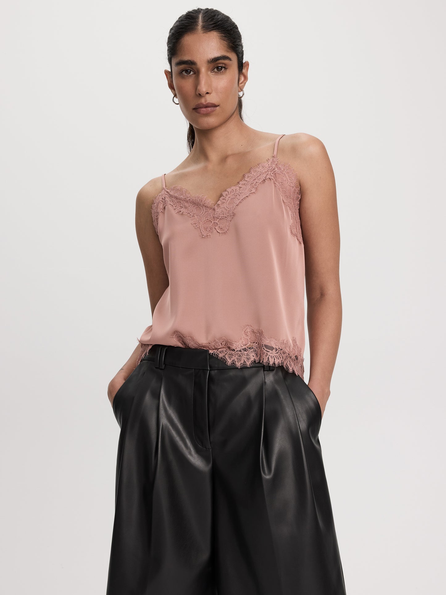 V-Neck Cami with Lace Trim