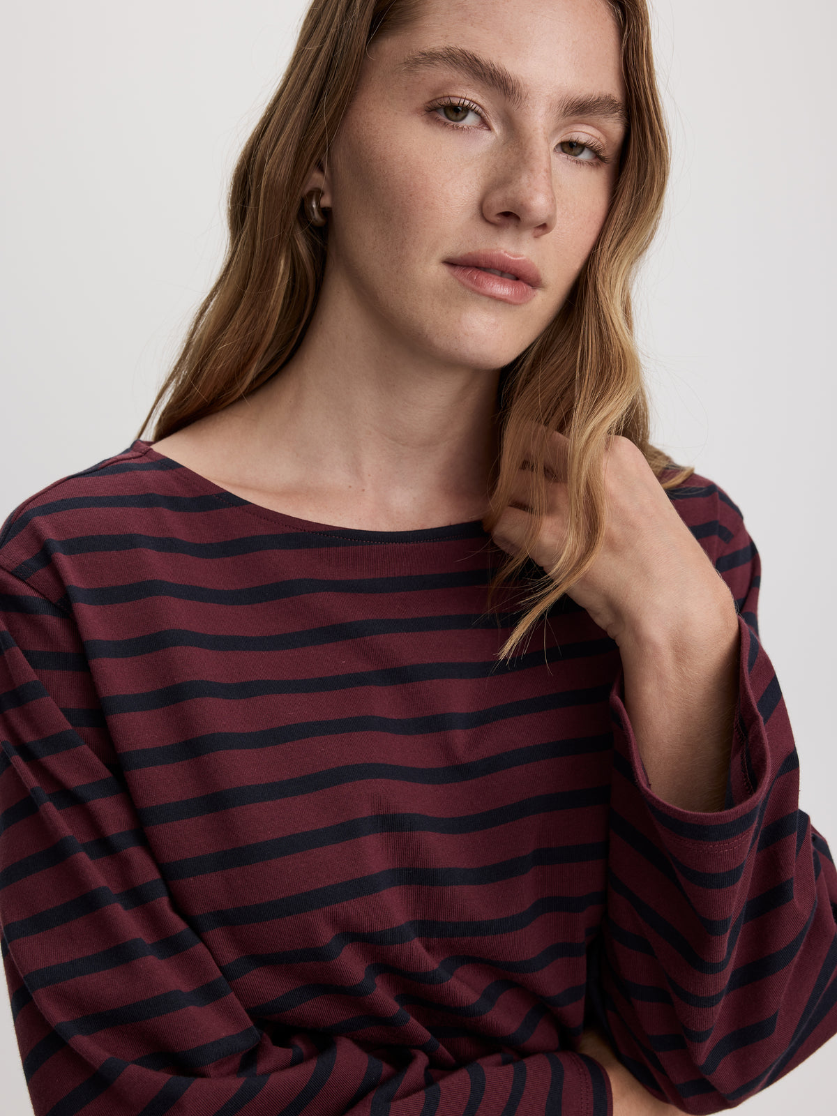 Striped Long-Sleeve Boat-Neck Top