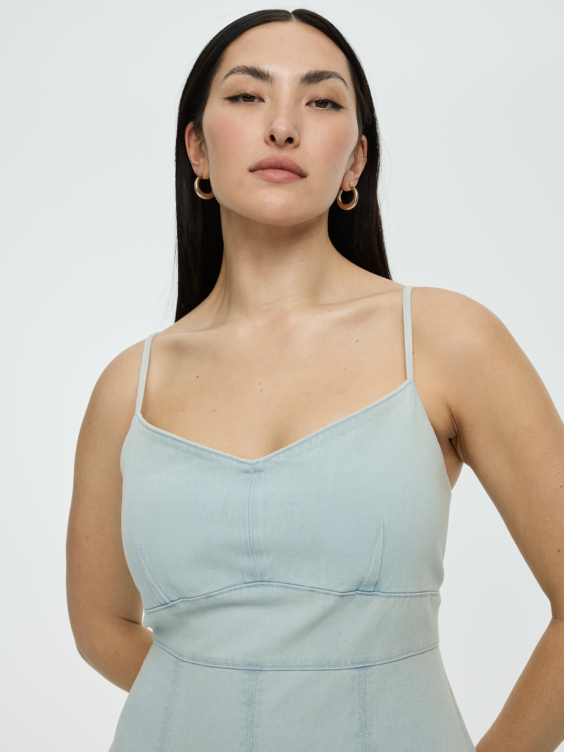 Sleeveless Denim Midi Dress with Sweetheart Neckline