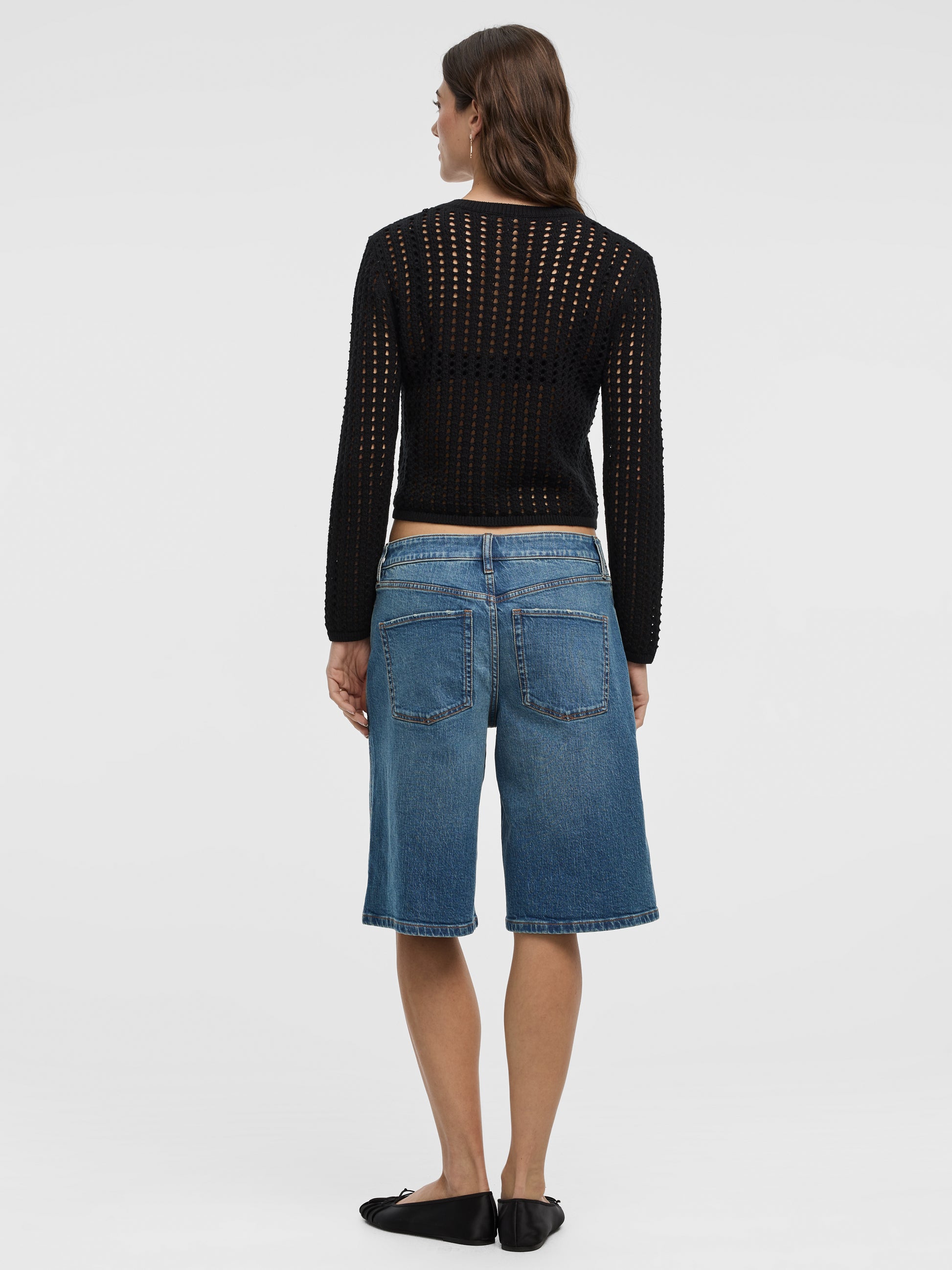 Long-Sleeve Crew-Neck Cardigan with Open Stitches