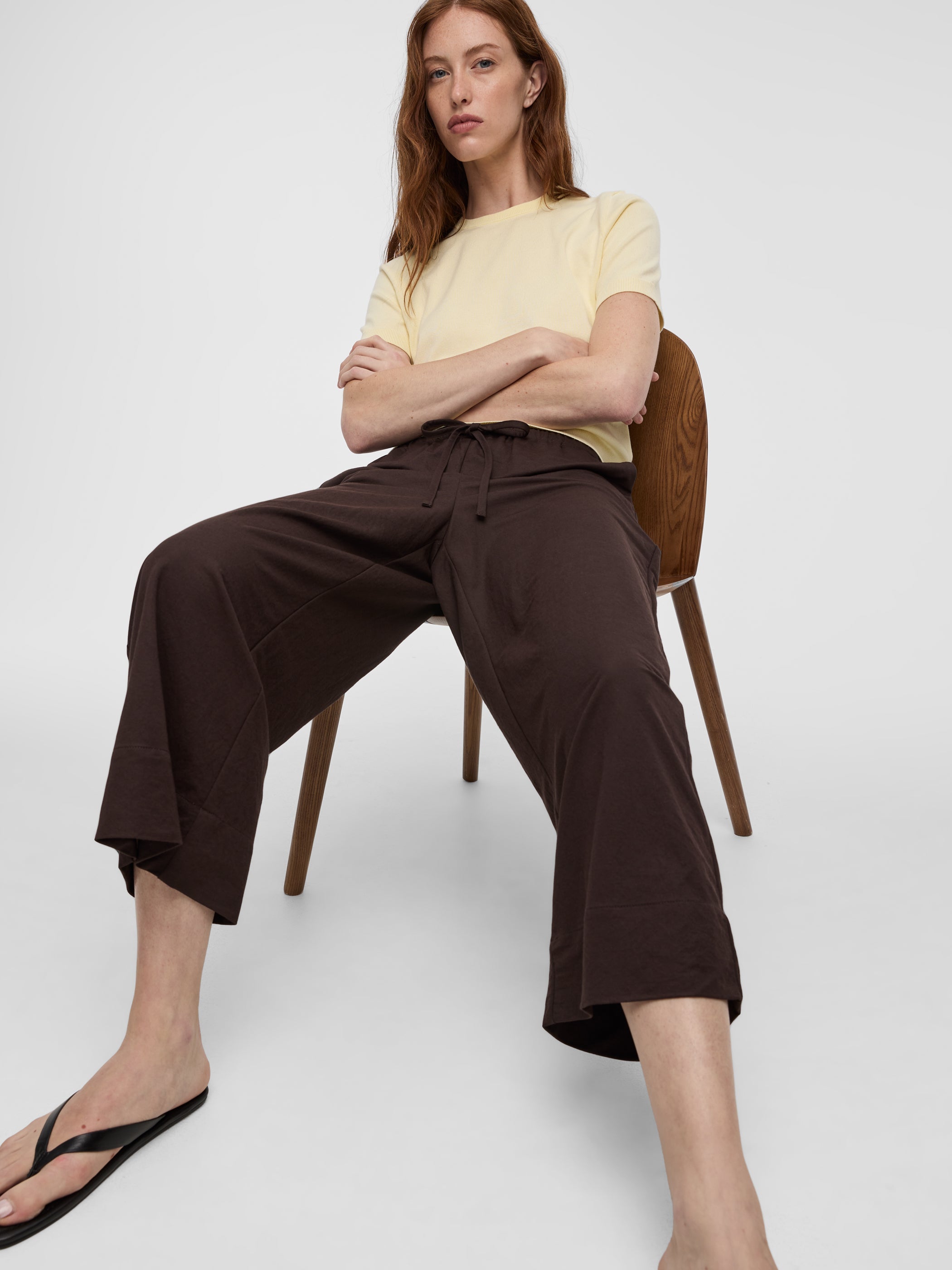 Wide-Leg Cropped Piqué Pant