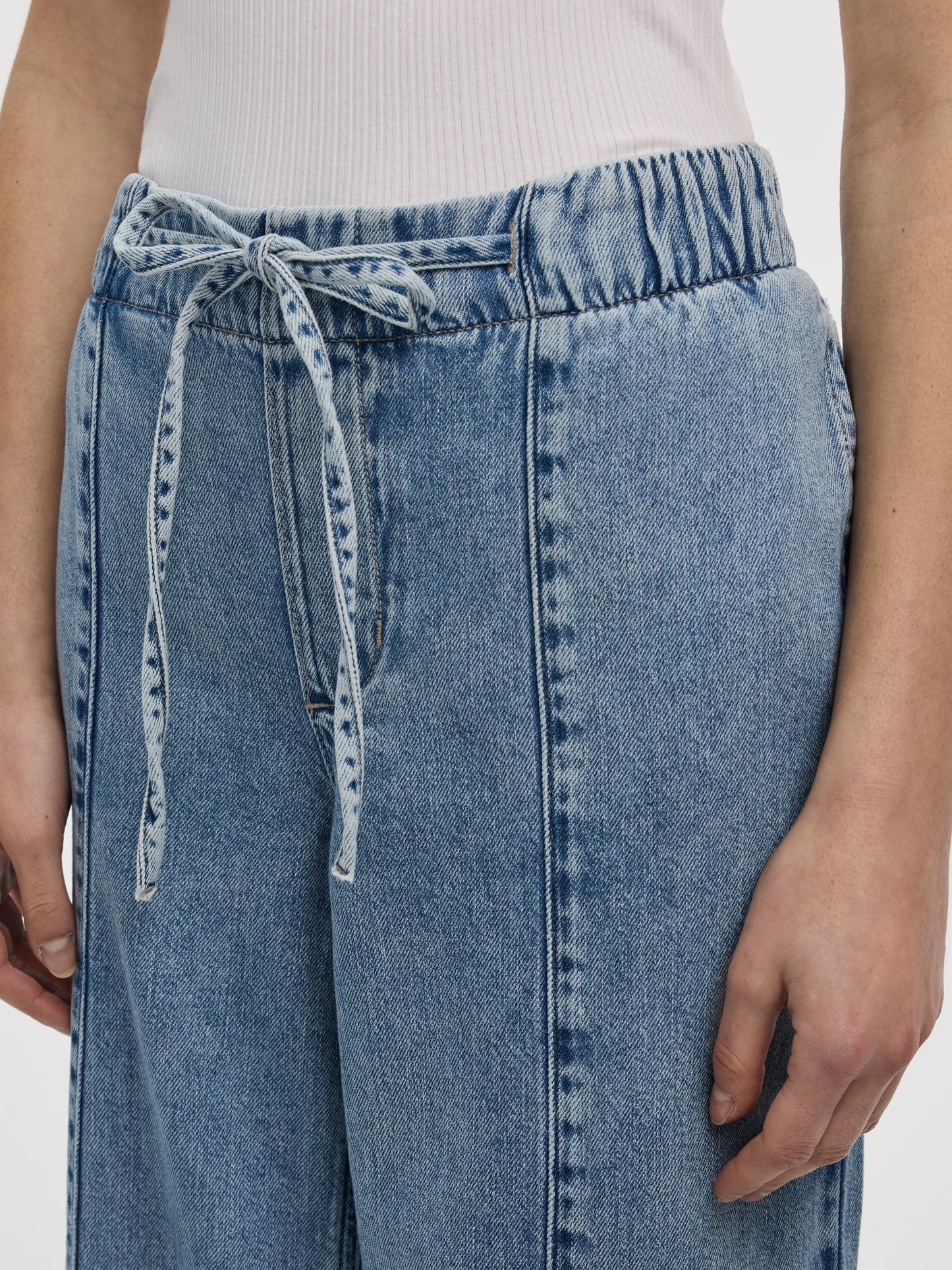Wide-Leg Pull-On High-Rise Denim Pant