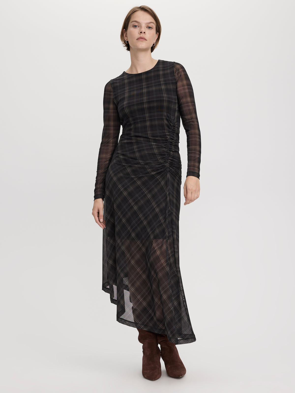Long-Sleeve Bodycon Midi Dress with Side Shirrings