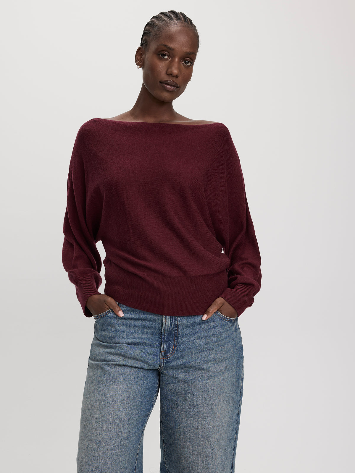 Merino-Blend Long-Sleeve Off-the-Shoulder Sweater