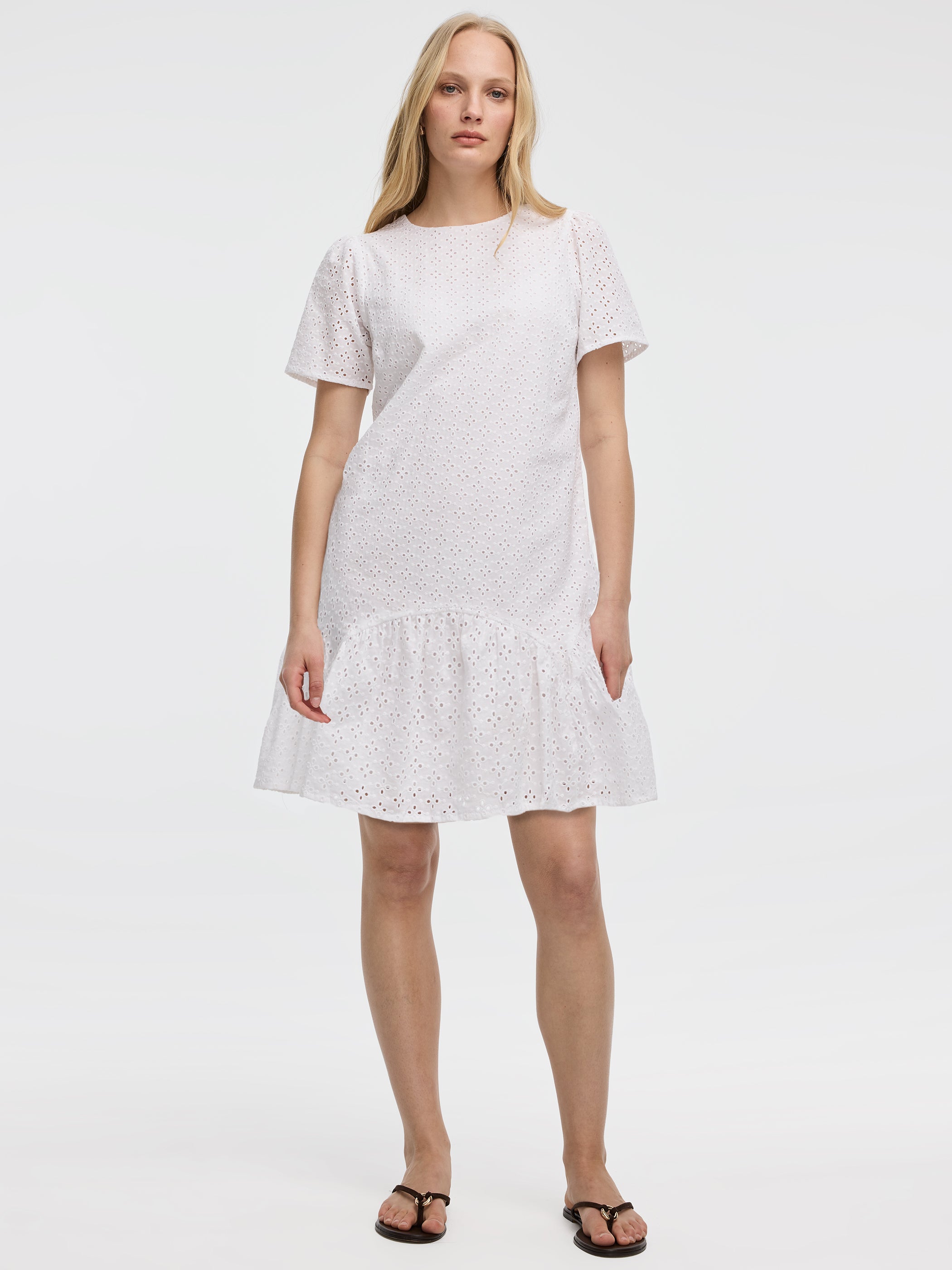 Short-Sleeve Crew-Neck Eyelet Dress