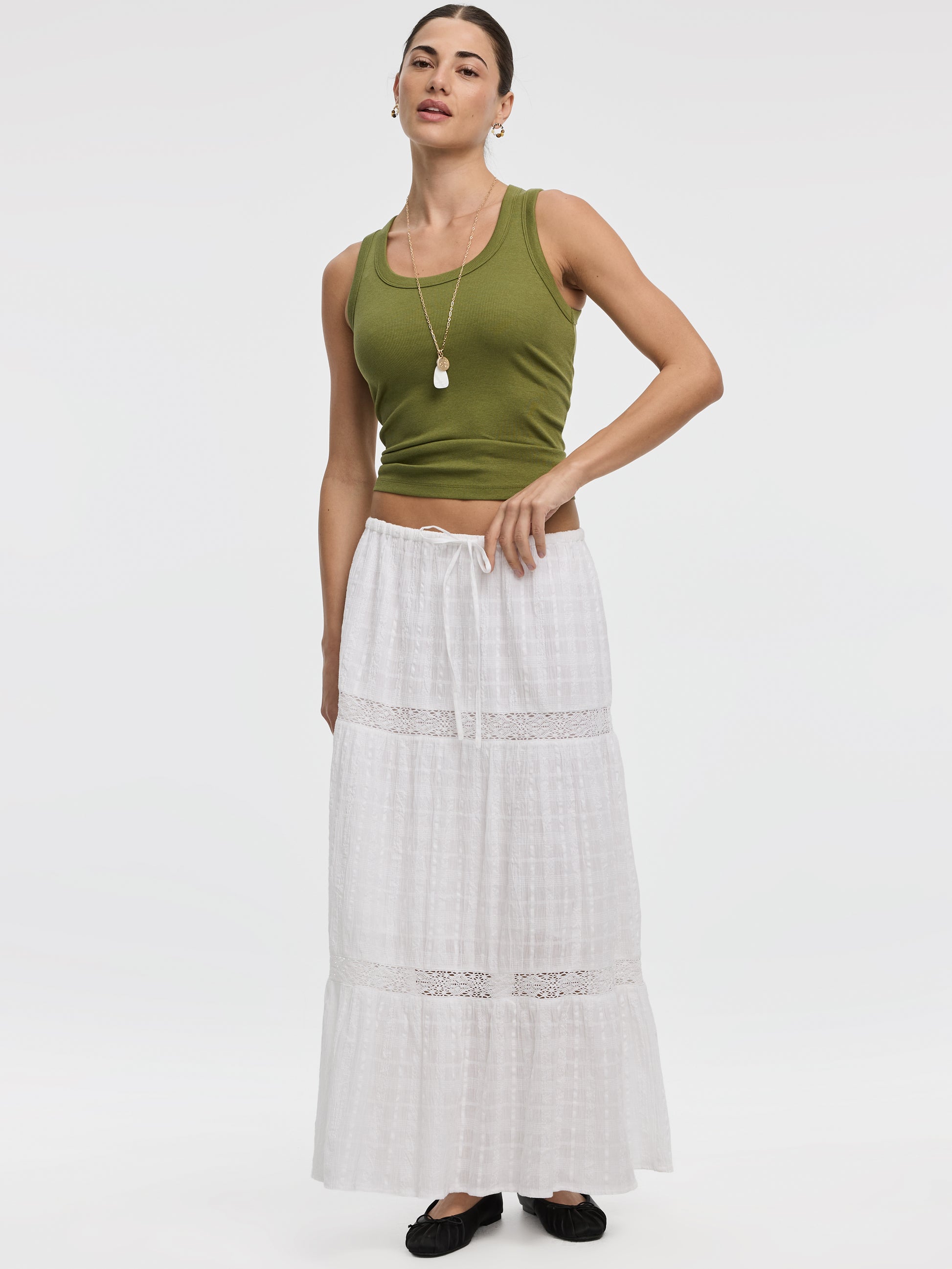 Pull-On Tiered Maxi Skirt