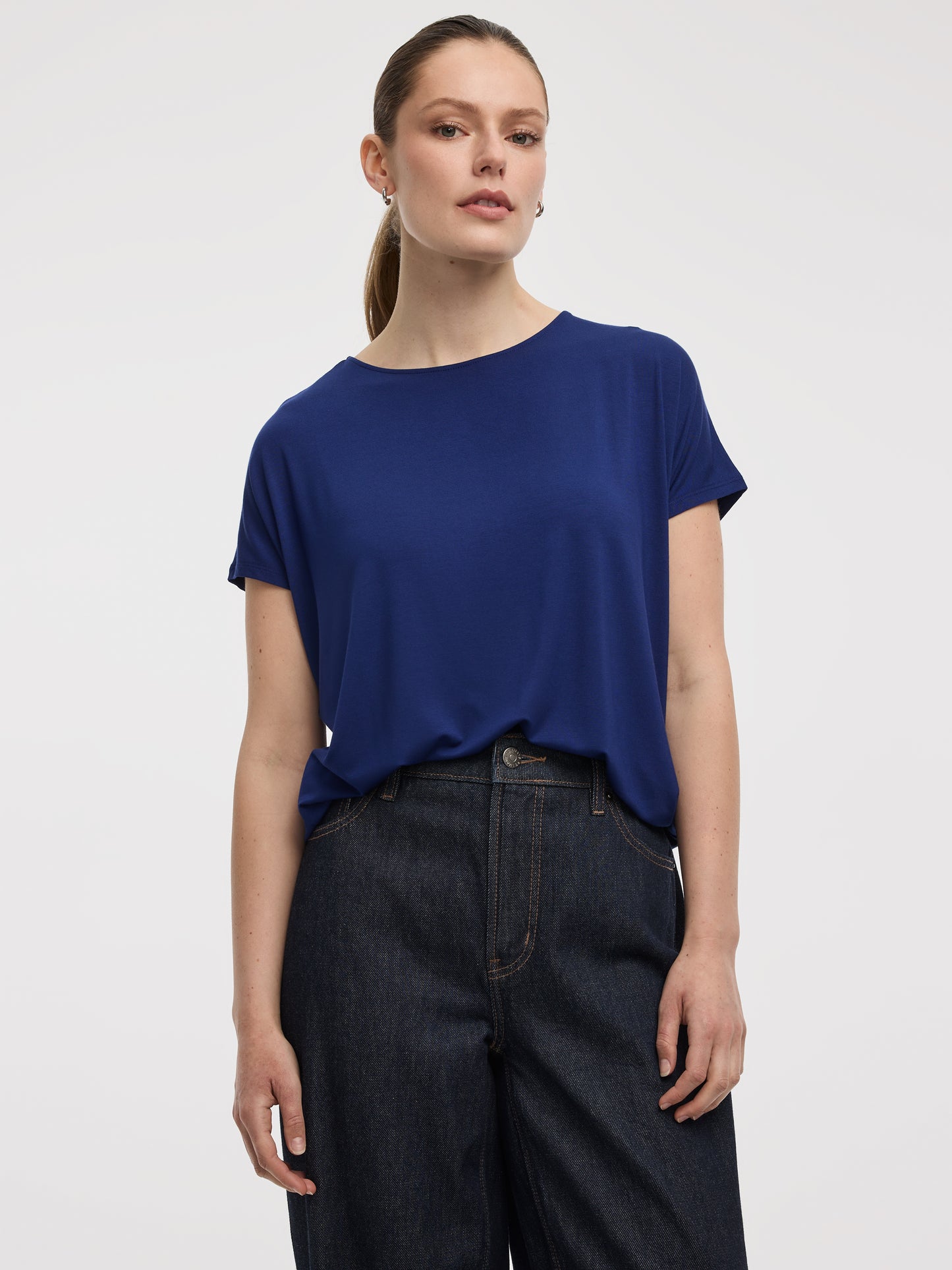 Short-Dolman-Sleeve Boat-Neck T-Shirt