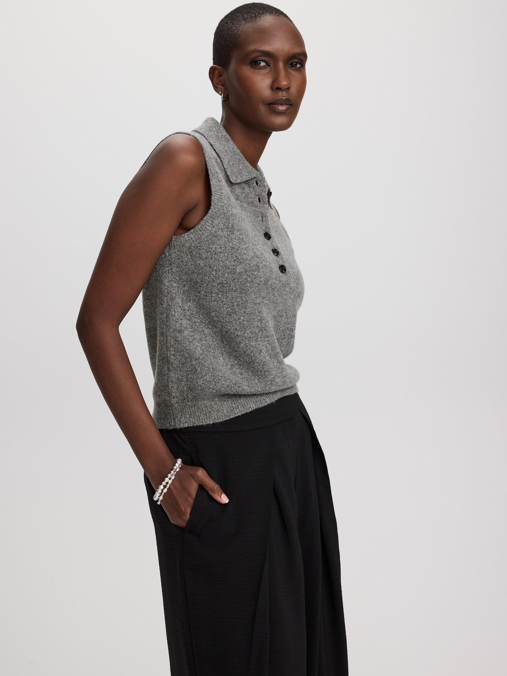PlushSoft Sleeveless Polo Sweater