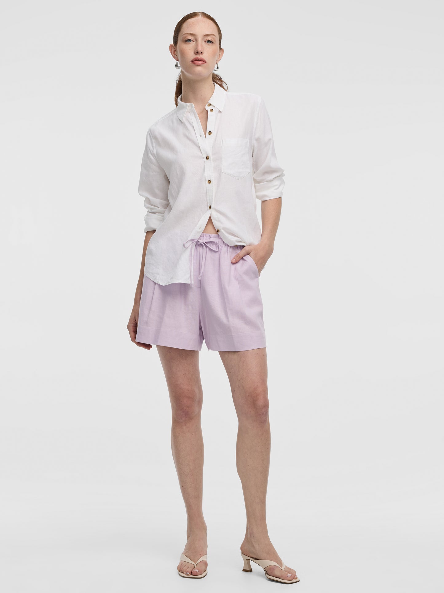 Linen-Blend Shorts with Elastic Waistband
