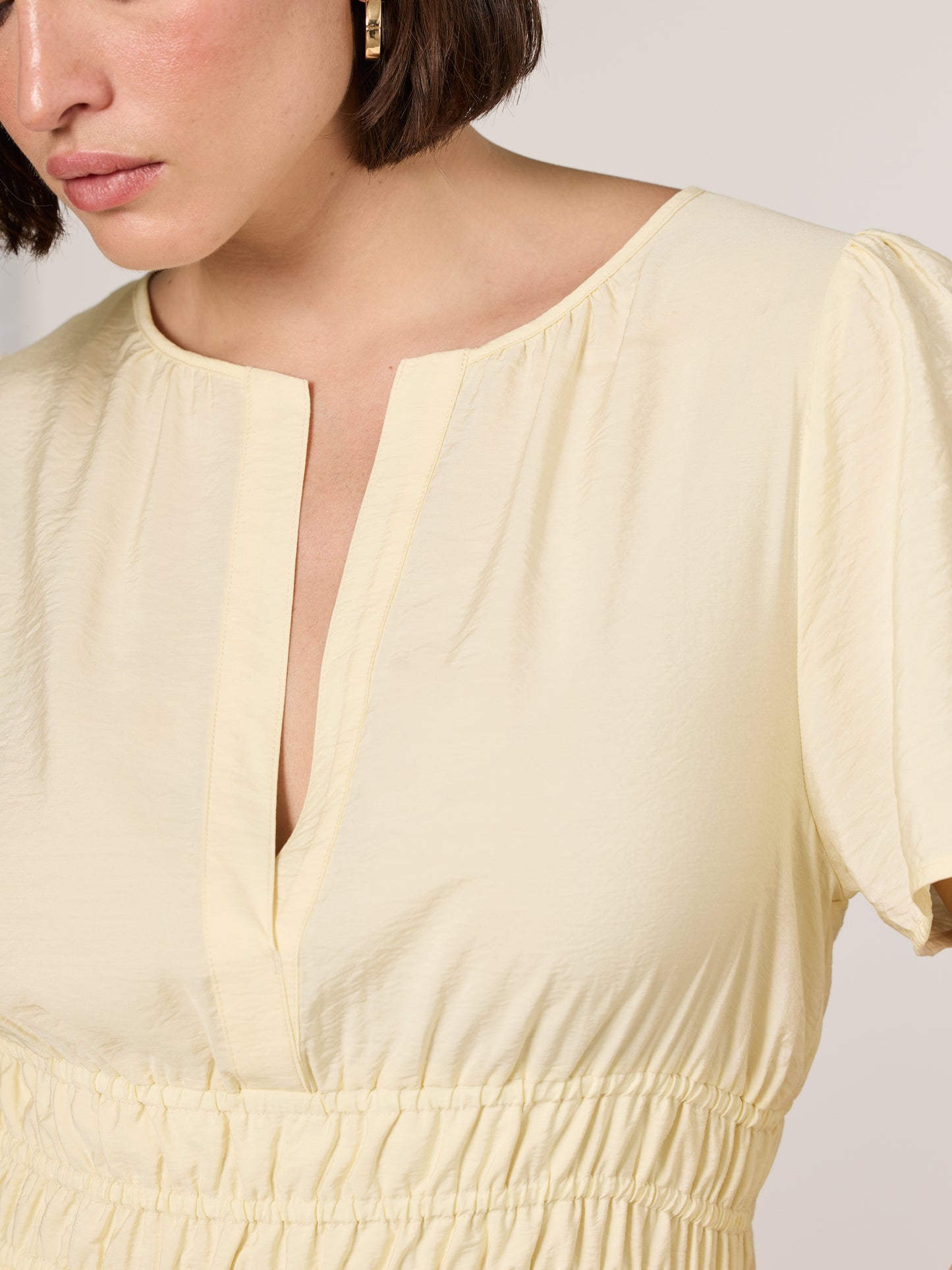 Short-Sleeve Split-Neck Maxi Dress