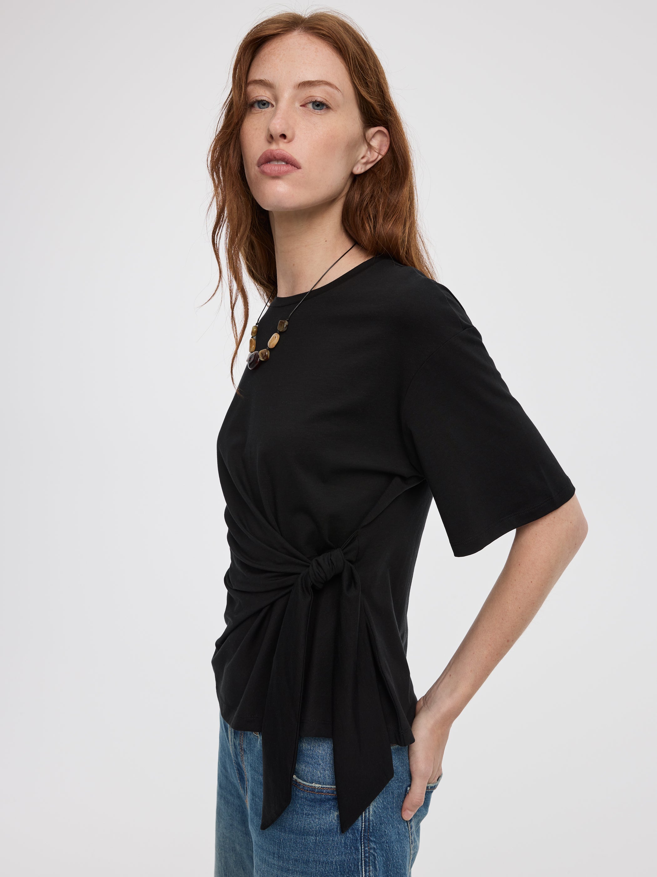 Crew-Neck T-Shirt with Knot Detail