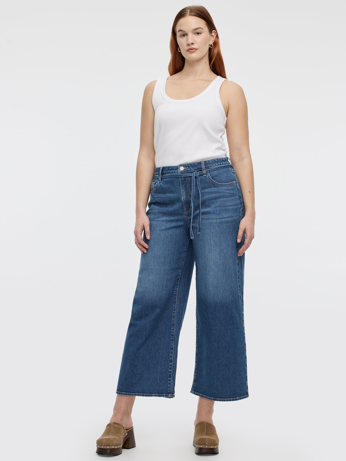 Wide-Leg High-Rise Cropped Jean with Sash
