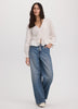 Long-Sleeve V-Neck Blouse with Lace Trims