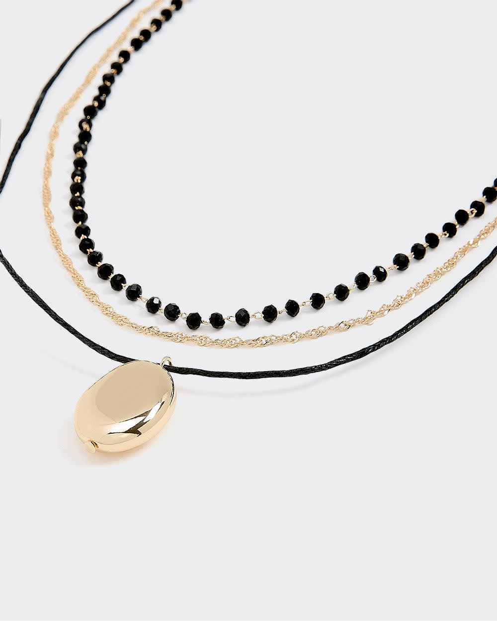 Triple-Chain Short Necklace with Pendant