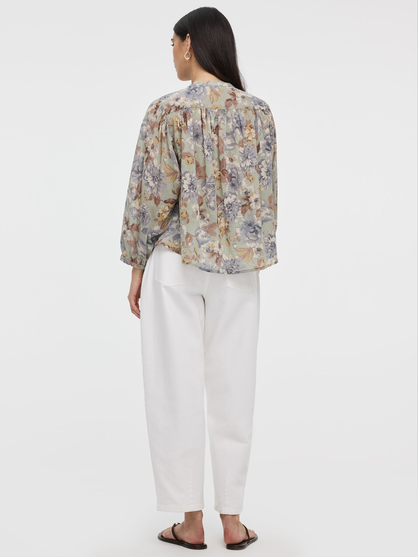 Crew-Neck Buttoned-Down Gauze Blouse