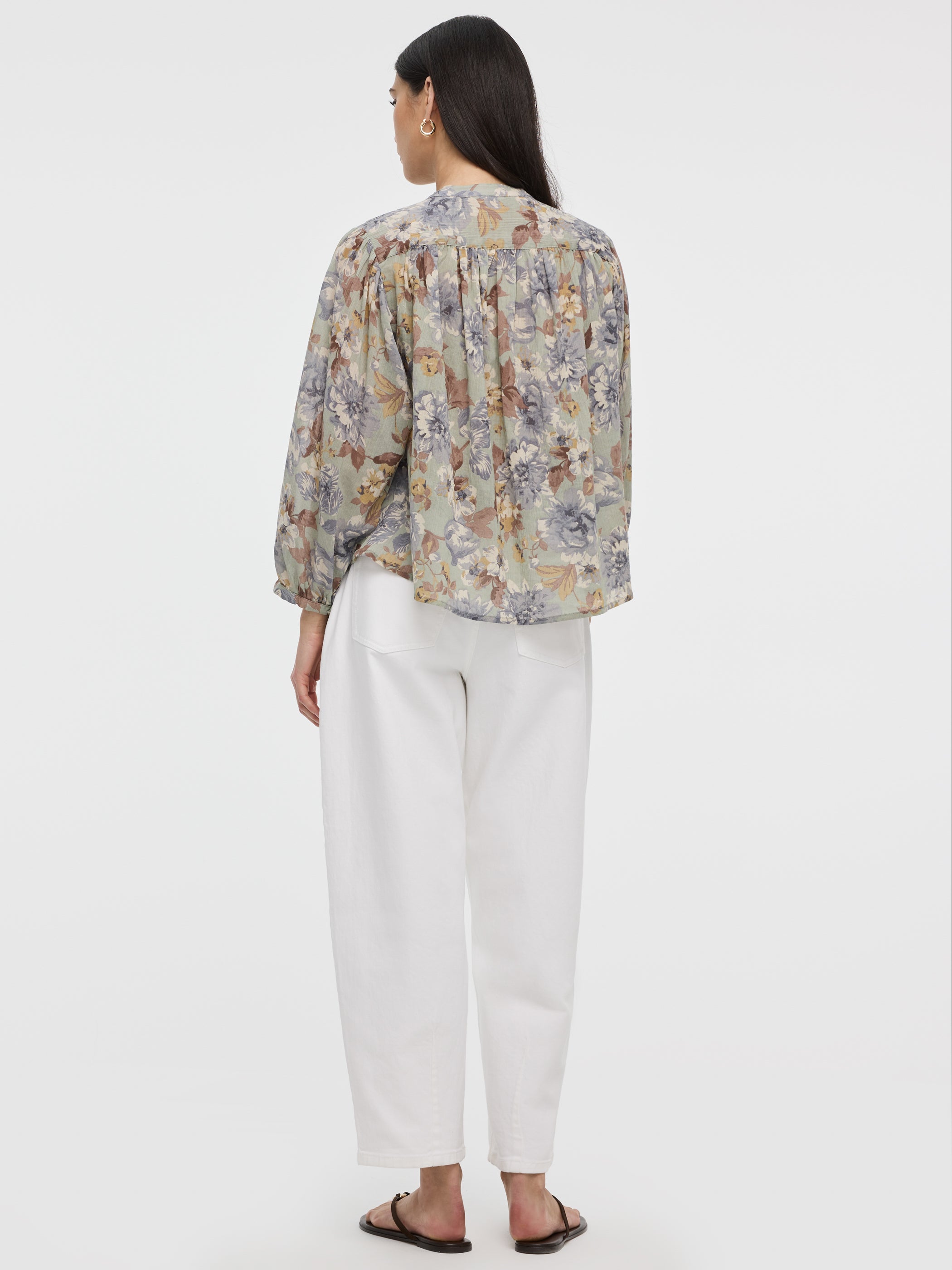 Blouse en gaze à boutonner à col rond