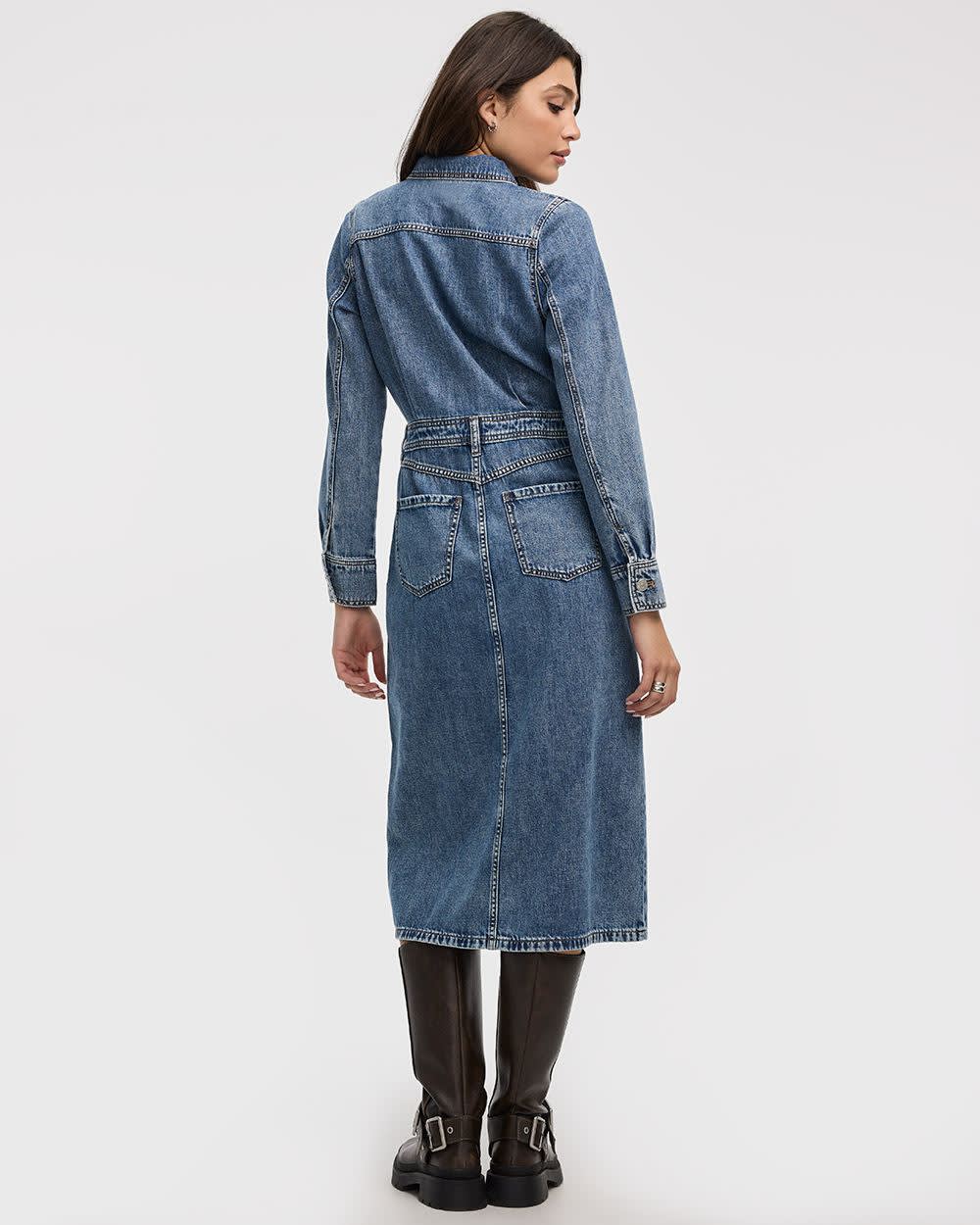 Robe chemise midi en denim