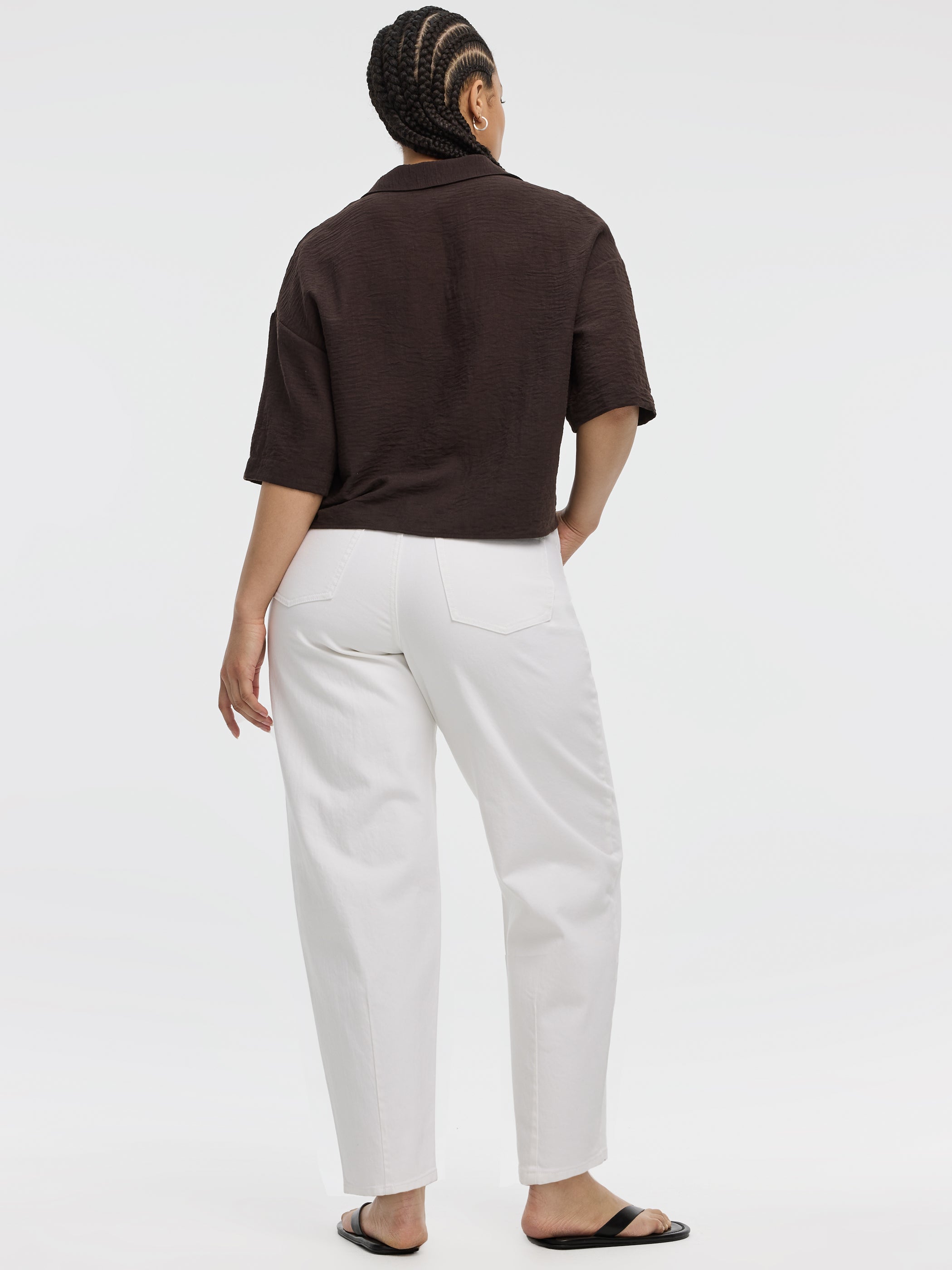 Short-Sleeve V-Neck Blouse with Self-Tie Closure