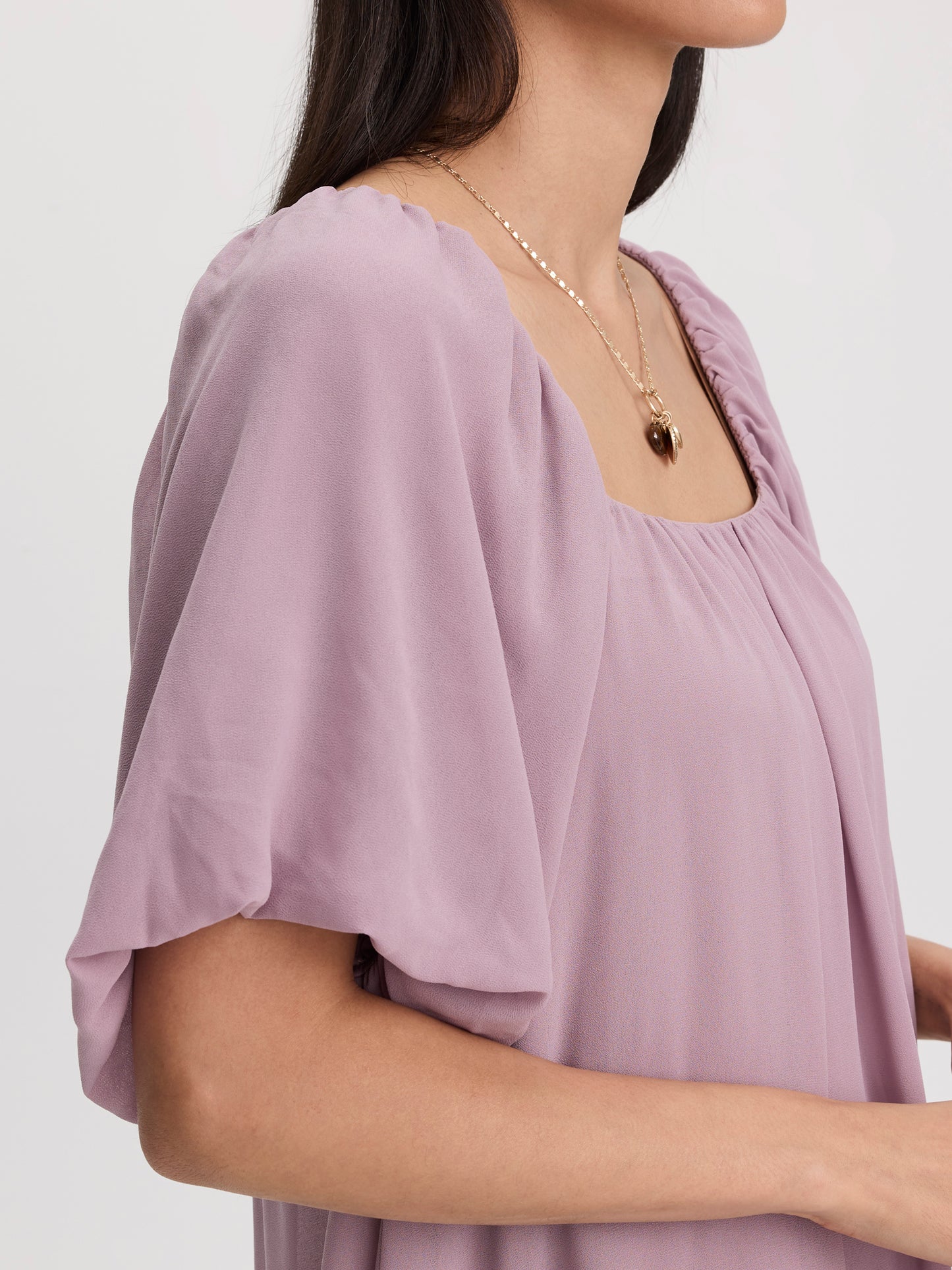 Square-Neck Mini Dress with Bubble Sleeves