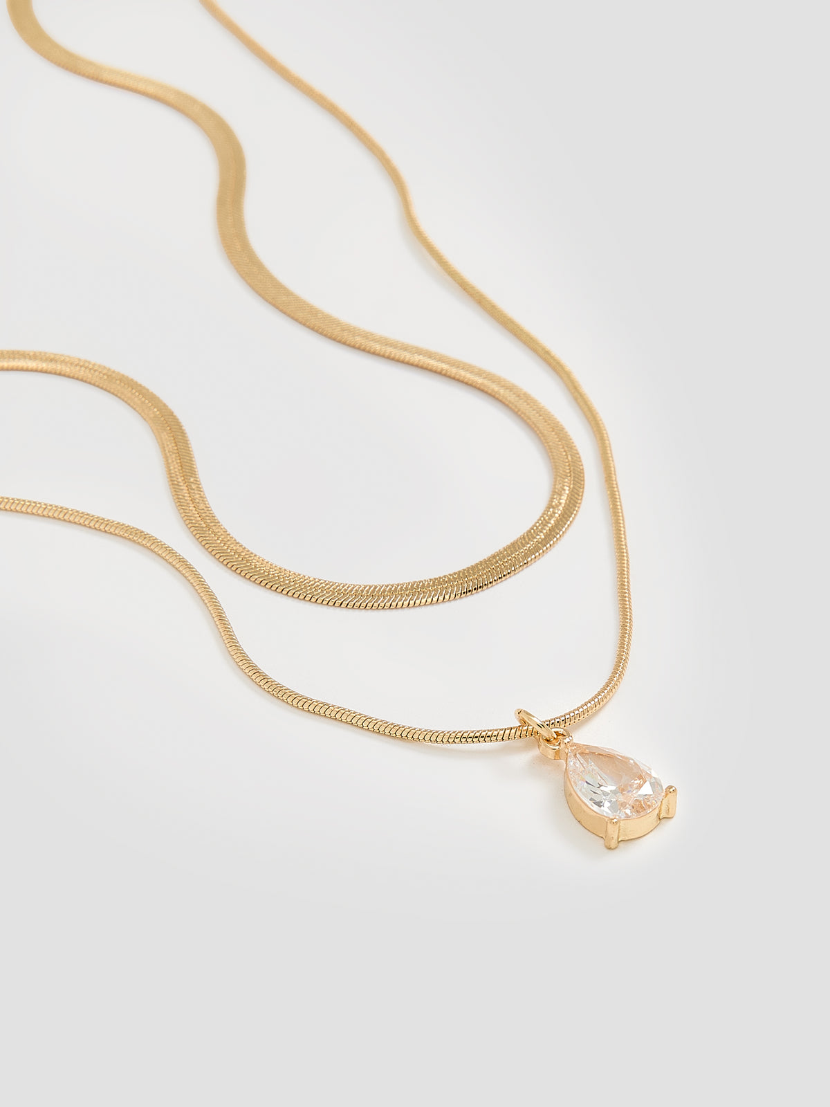 Short Double-Layer Necklace with Rhinestone Pendant