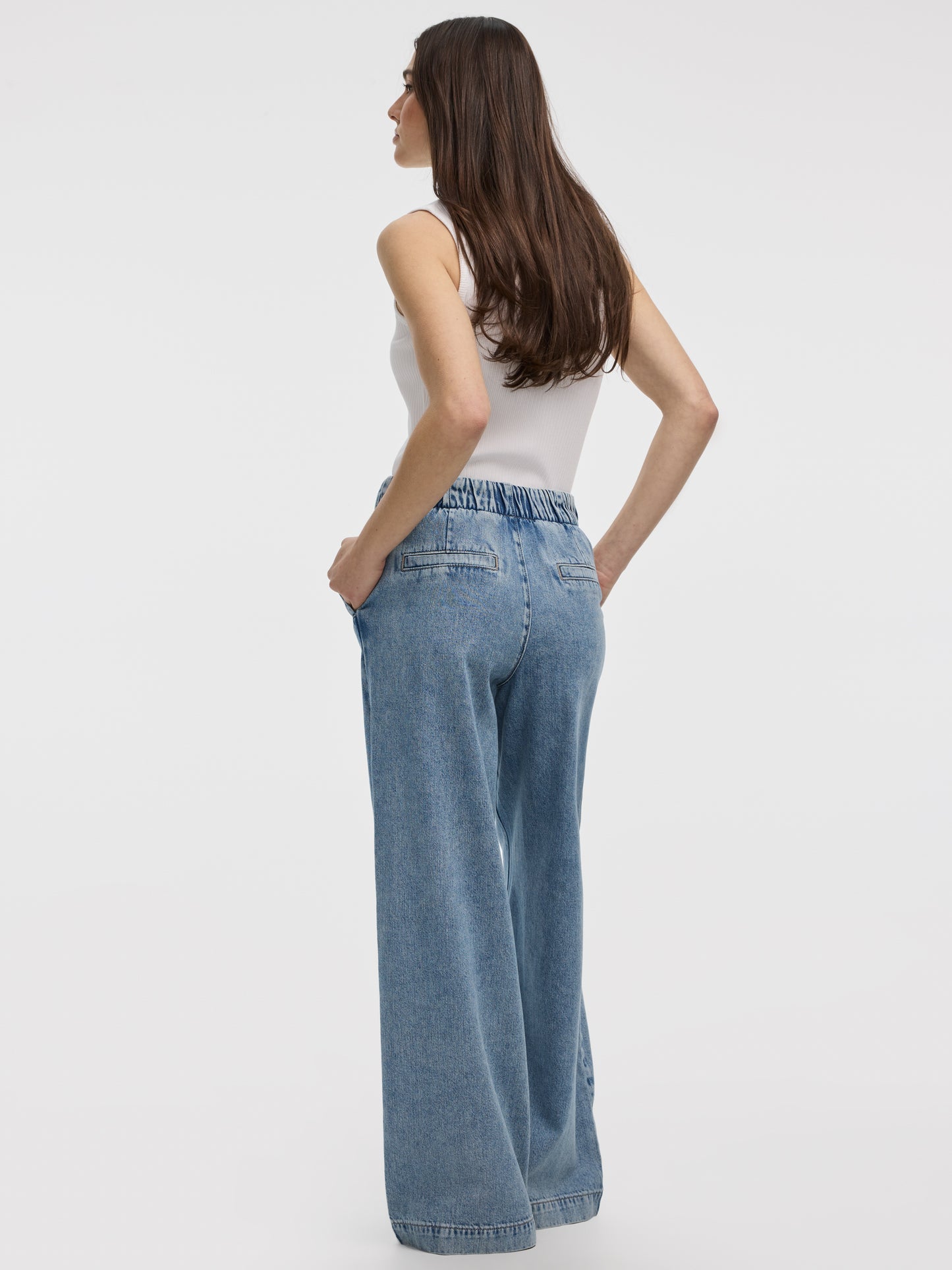 Wide-Leg Pull-On High-Rise Denim Pant
