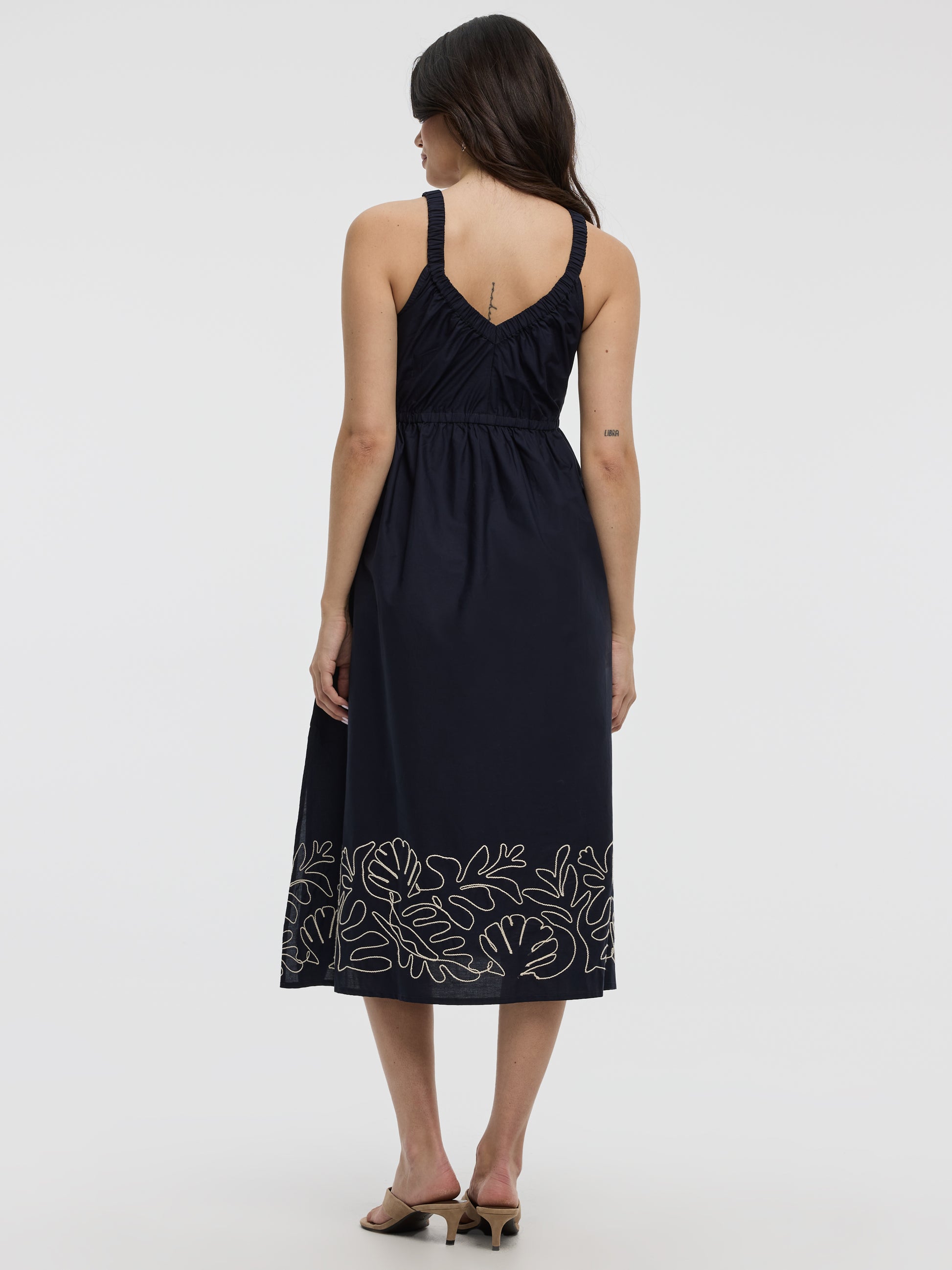 Sleeveless V-Neck Midi Dress with Soutache Embroideries