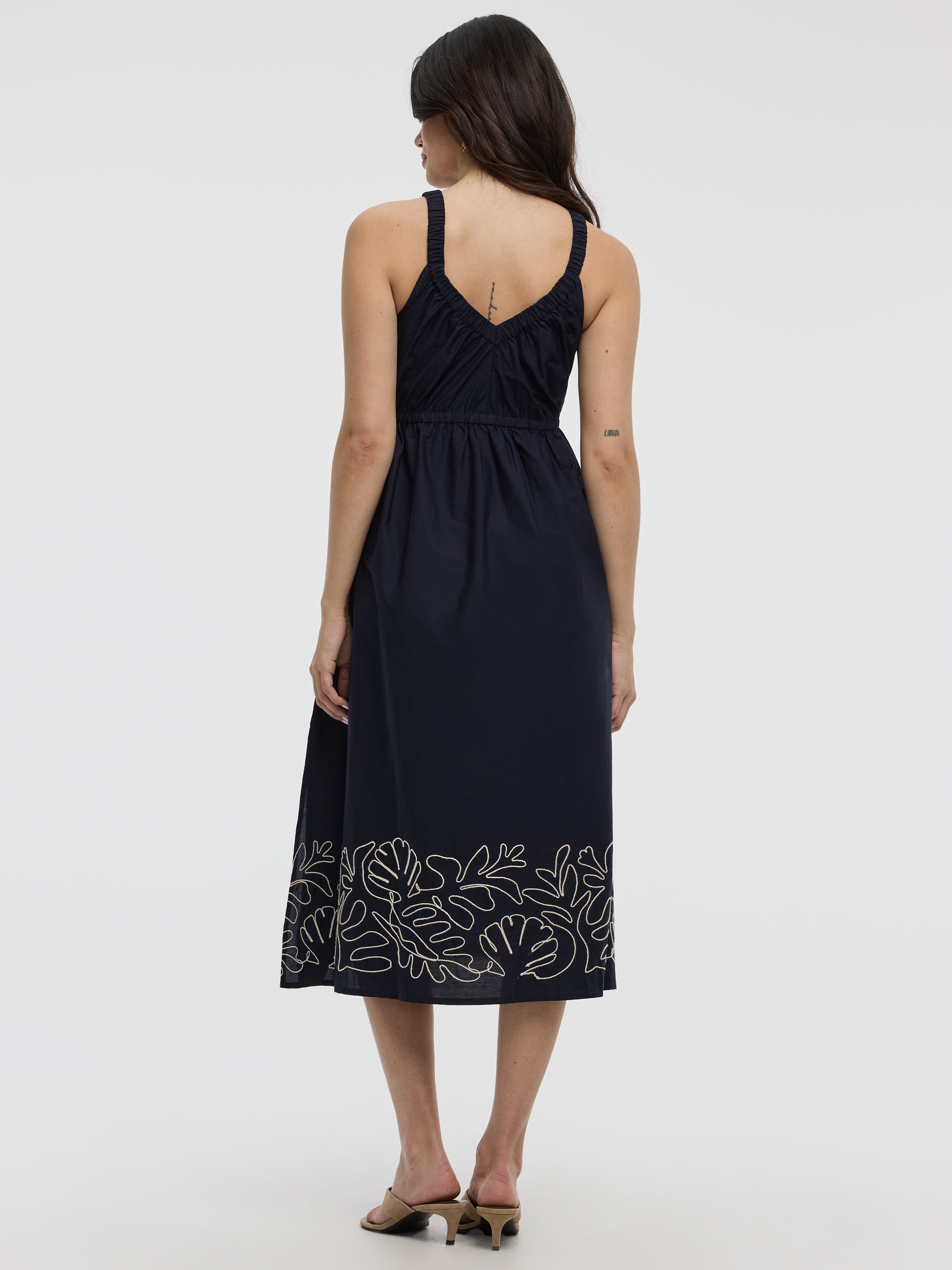 Sleeveless V-Neck Midi Dress with Soutache Embroideries