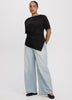 Short-Sleeve Shirred Top with Asymmetrical Hem