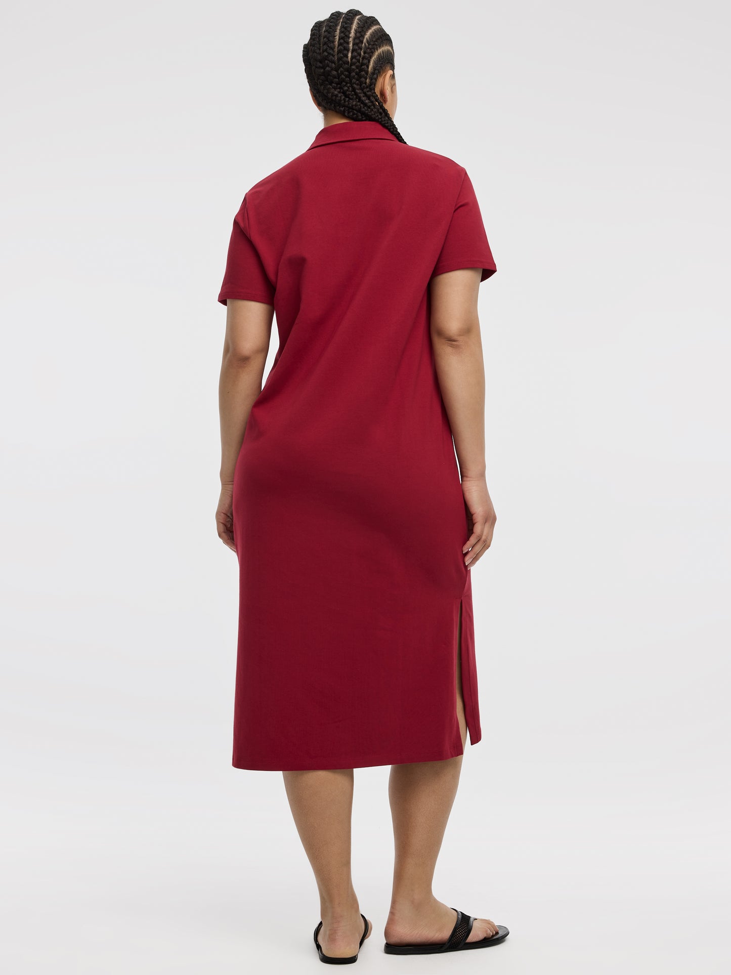 Women's Short-Sleeve Midi Polo Dress with Side Slit Women's Short-Sleeve Midi Polo Dress with Side Slit
