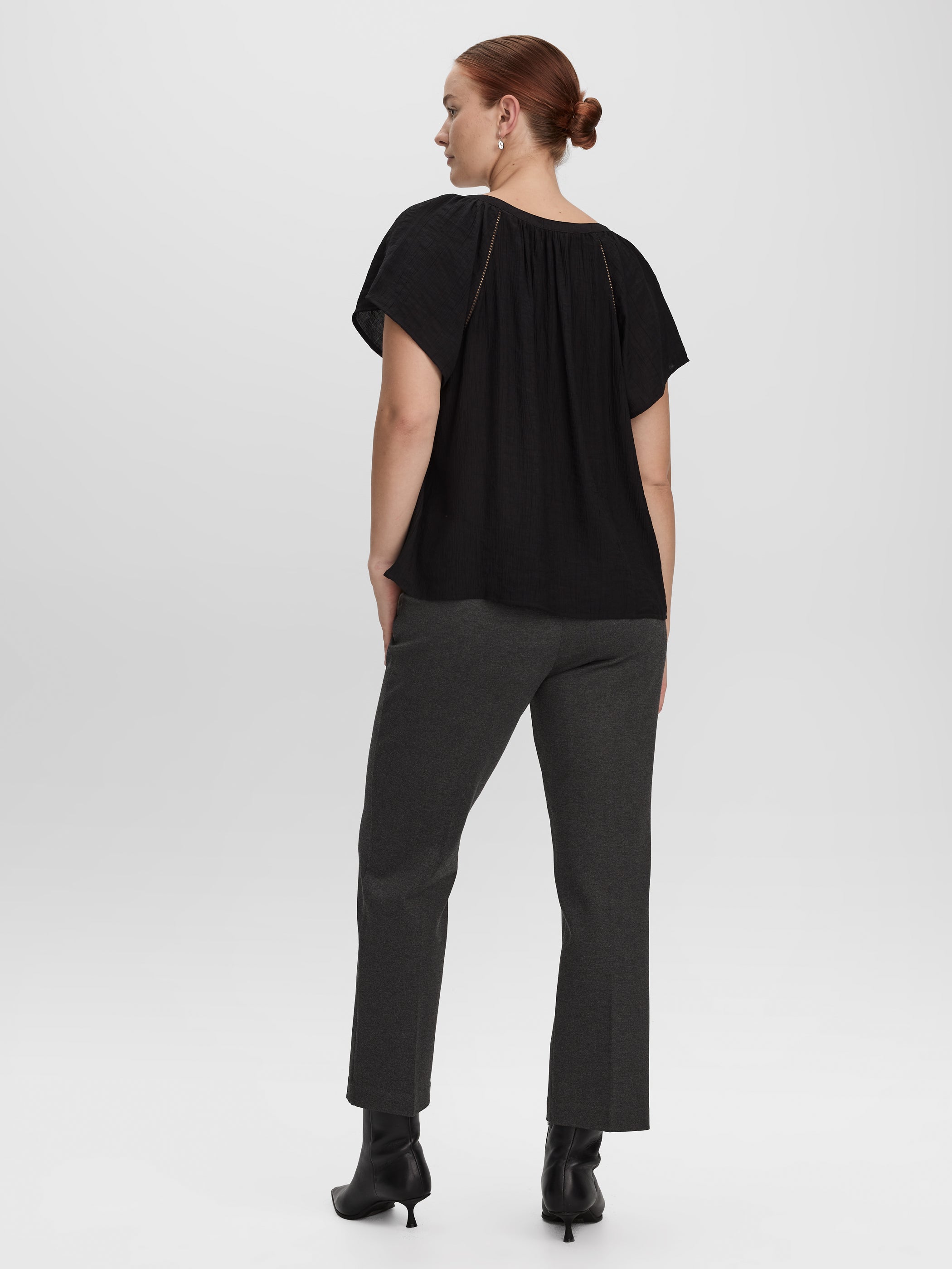 Split-Neck Blouse with Flutter Sleeves