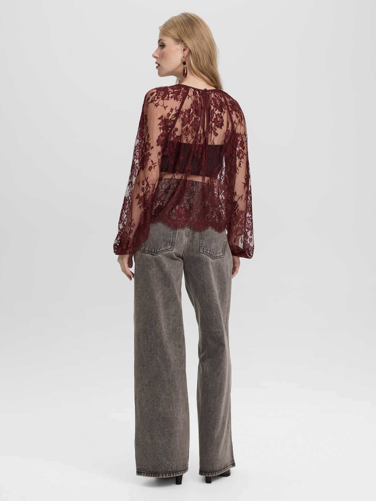 Long-Sleeve Crew-Neck Lace Blouse