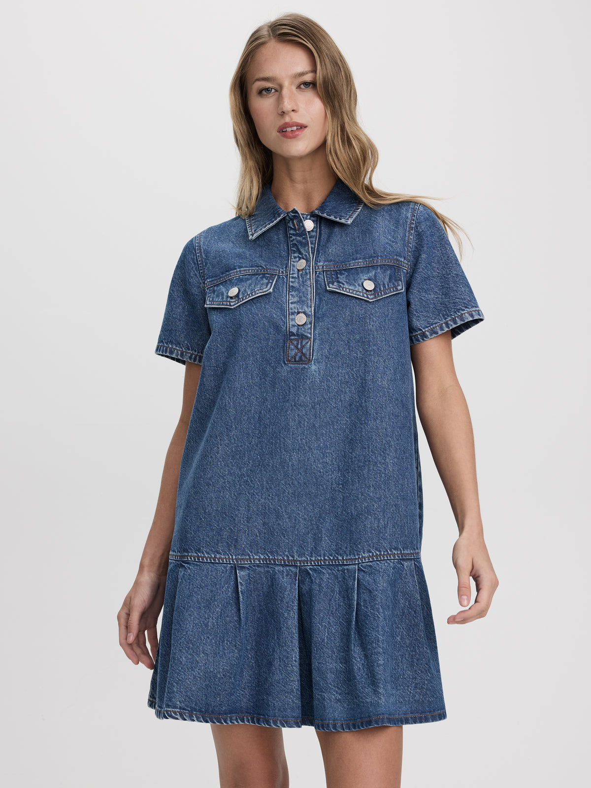 Short-Sleeve Mini Denim Dress